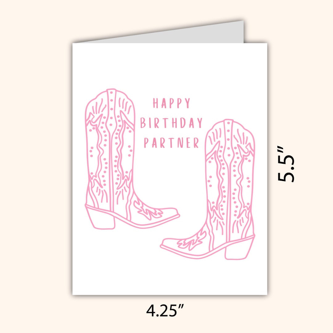 Happy Birthday Partner Birthday Card Pink Cowboy Western Cowgirl Card Birthday Card Daughter Wife Girlfriend Birthday Card Rootin Tootin