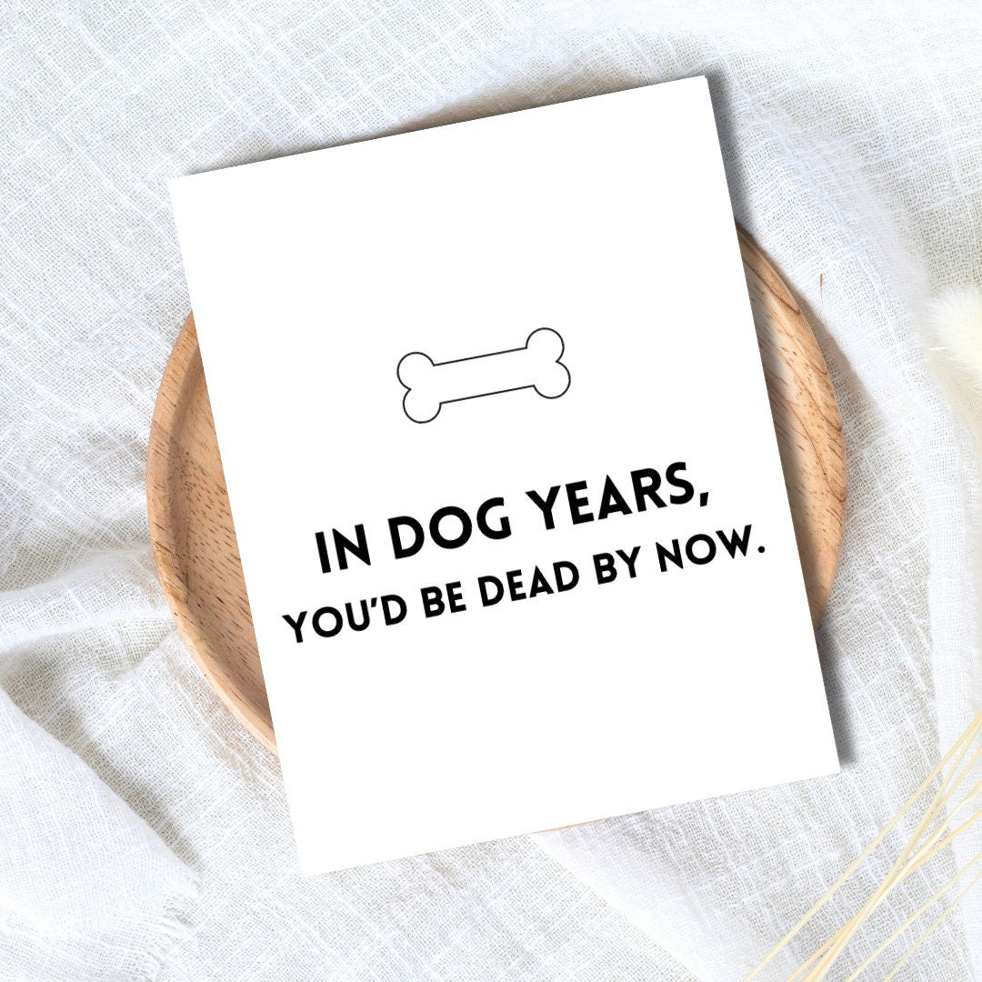 In Dog Years You're Dead Birthday Card - rude and funny birthday card by Northern Wind Creative