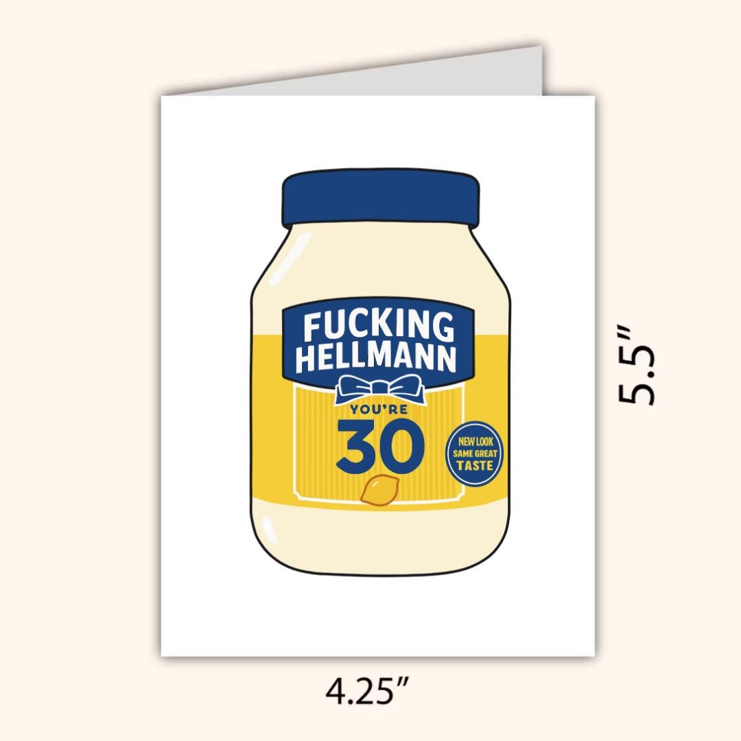 Funny 30th Birthday Card | Hellmann Birthday Card | Thirty | Mayonnaise | Funny Thirtieth Birthday Card | Funny Food Pun | Card For Brother