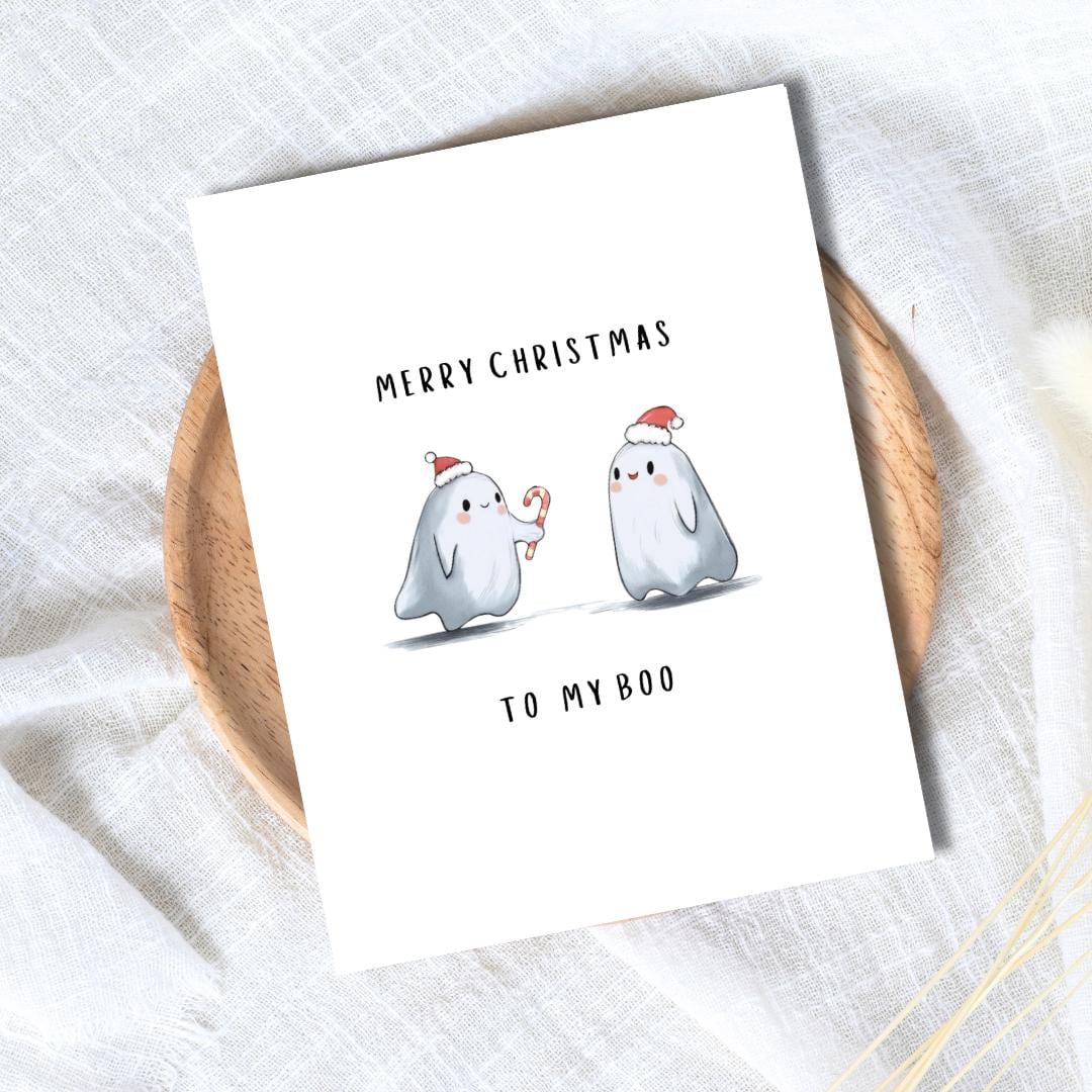 Merry Christmas To My Boo Loving Card, Boyfriend Christmas card, Girlfriend, Christmas card for Wife, Husband, Personalised Christmas Gift