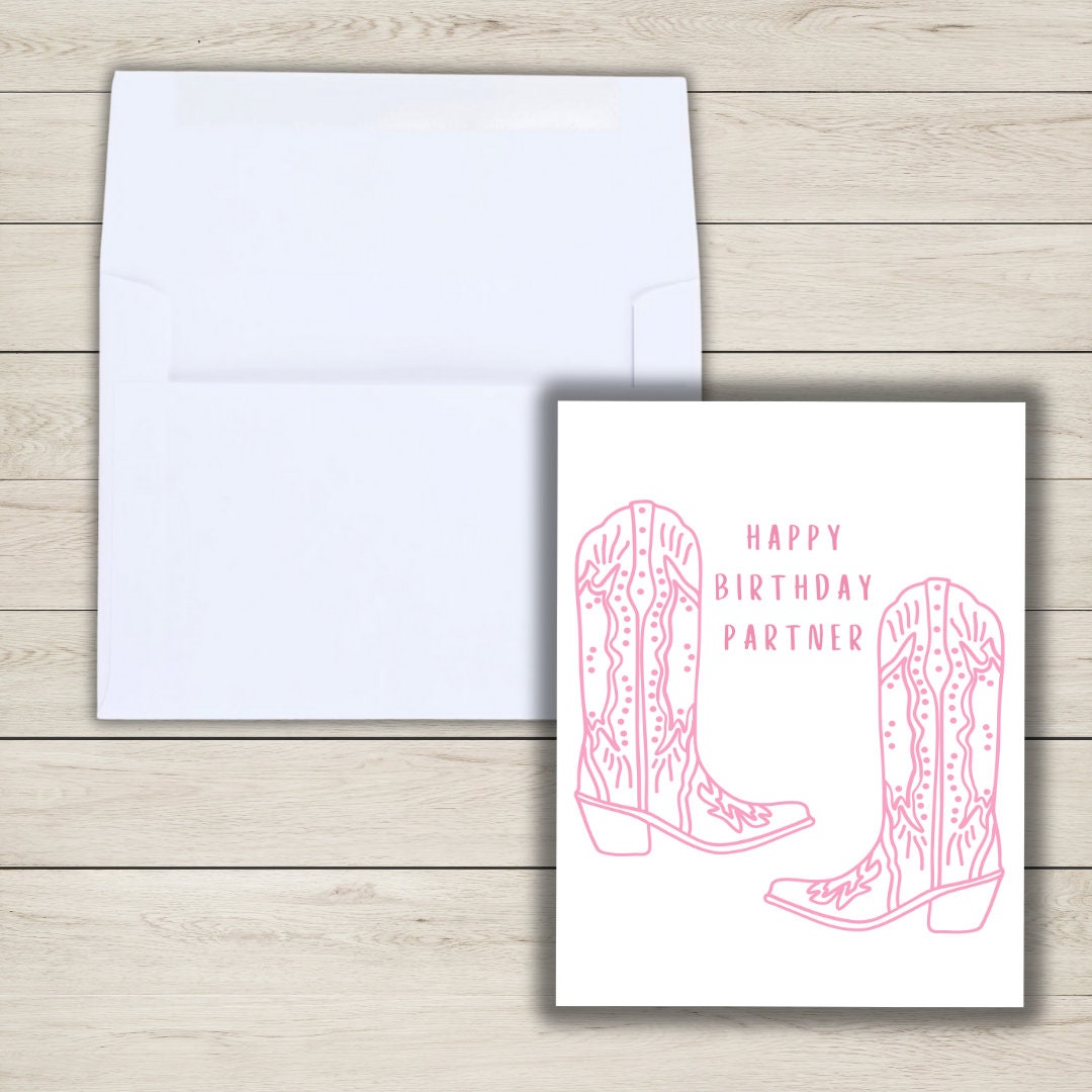 Happy Birthday Partner Birthday Card Pink Cowboy Western Cowgirl Card Birthday Card Daughter Wife Girlfriend Birthday Card Rootin Tootin
