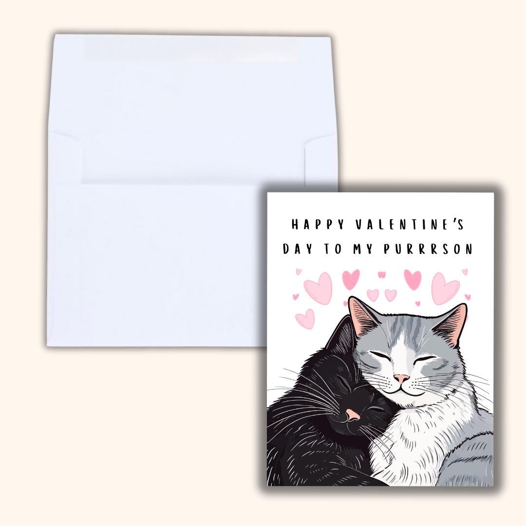 Happy Valentine's Day To Purrrson Card | In Love Card | Cats Valentine's Card for Her Him Wife Husband Boyfriend Fiance | Valentines Gift