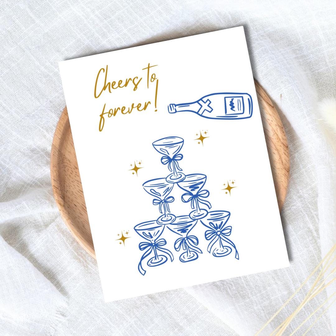 Cheers To Forever Congrats Engagement Card For Newly Married or Engaged Couple, Wedding Card For Her, Engagement Card For Sister, Cousin