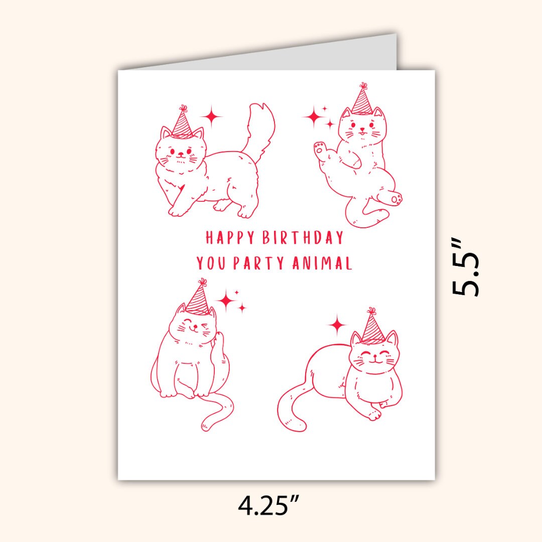 Cat Birthday Happy Birthday Party Animal Birthday Card | Son Daughter Husband Wife Girlfriend Boyfriend Birthday Card Funny Cute Animal Card