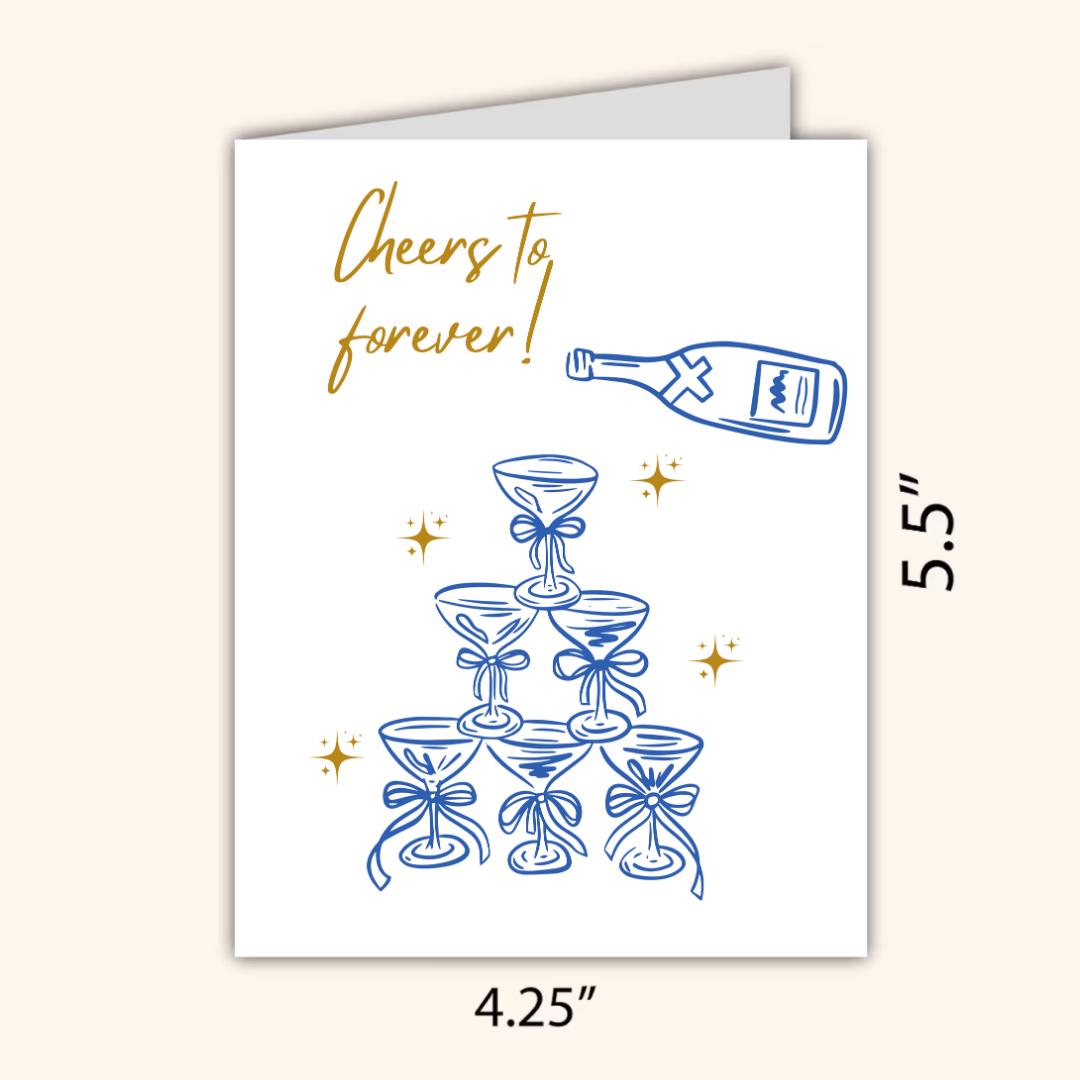 Cheers To Forever Congrats Engagement Card For Newly Married or Engaged Couple, Wedding Card For Her, Engagement Card For Sister, Cousin
