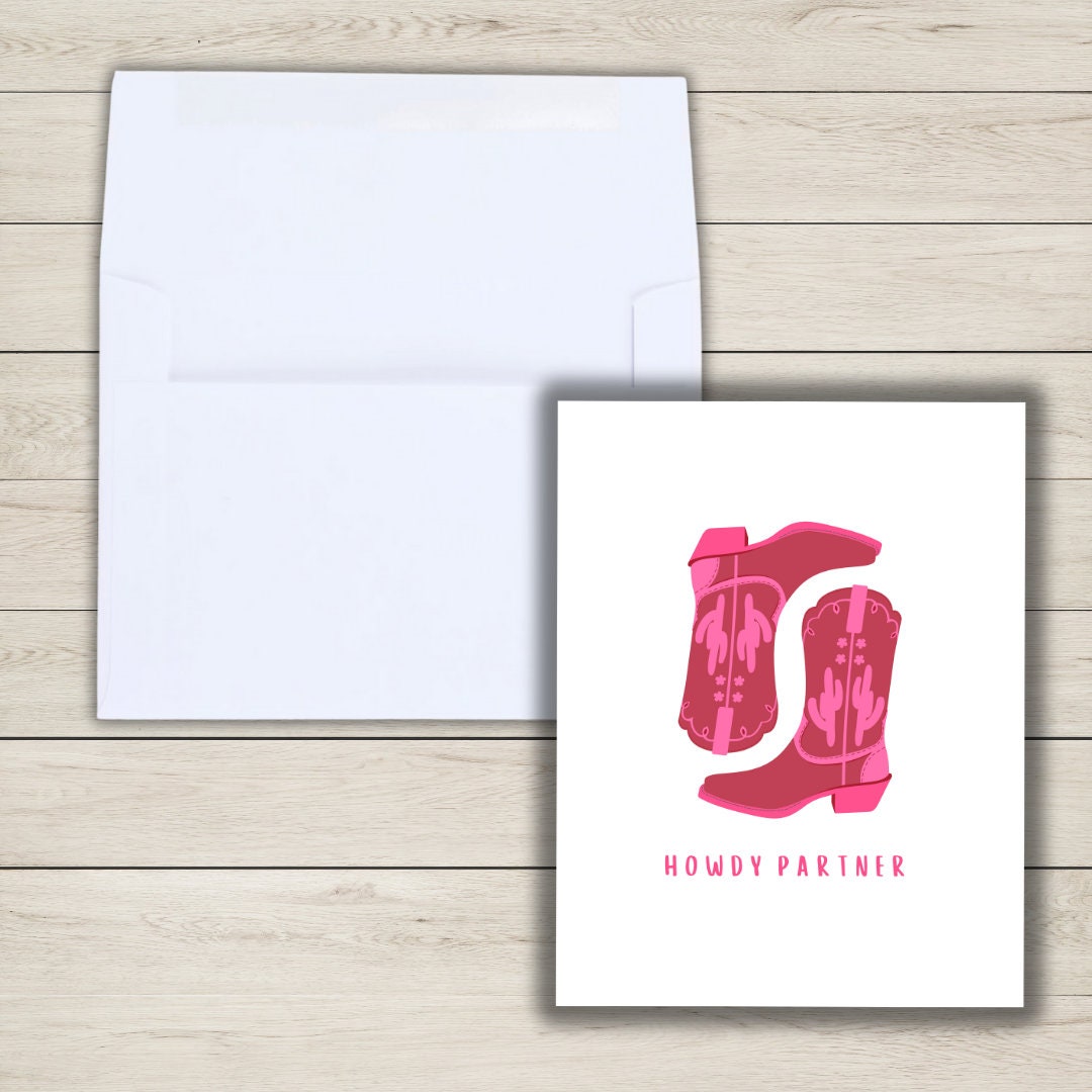 Howdy Partner Pink Disco Cowboy Western Cowgirl Boots Greeting Card Card Birthday Card Daughter Wife Girlfriend Birthday Card Rootin Tootin