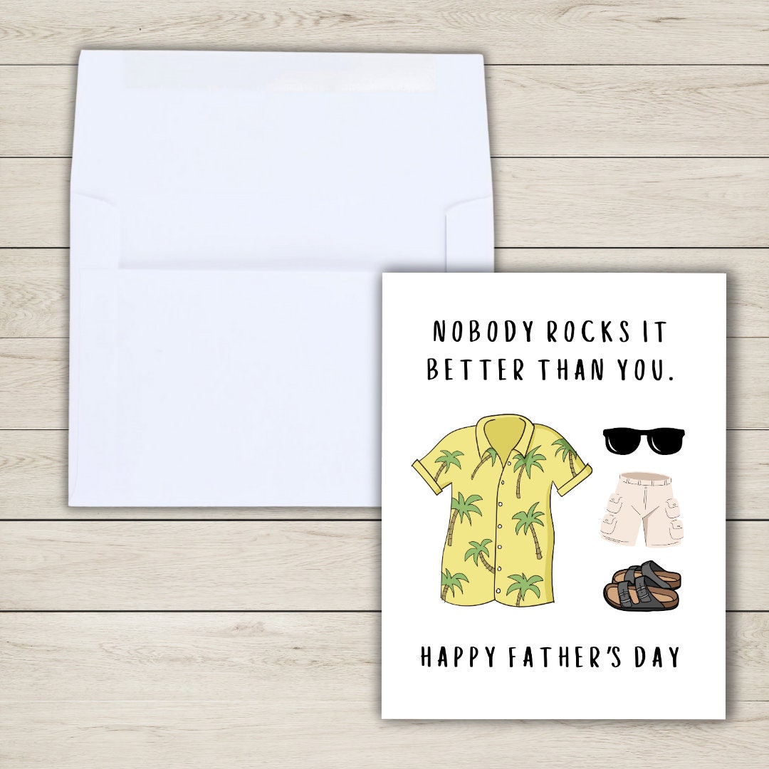 Nobody Rocks It Better Father's Day Card Hawaiian Shirt Cargo Shorts Sandals For Dad Grandad Husband Birthday Cute Daddy Grandpa Grandfather