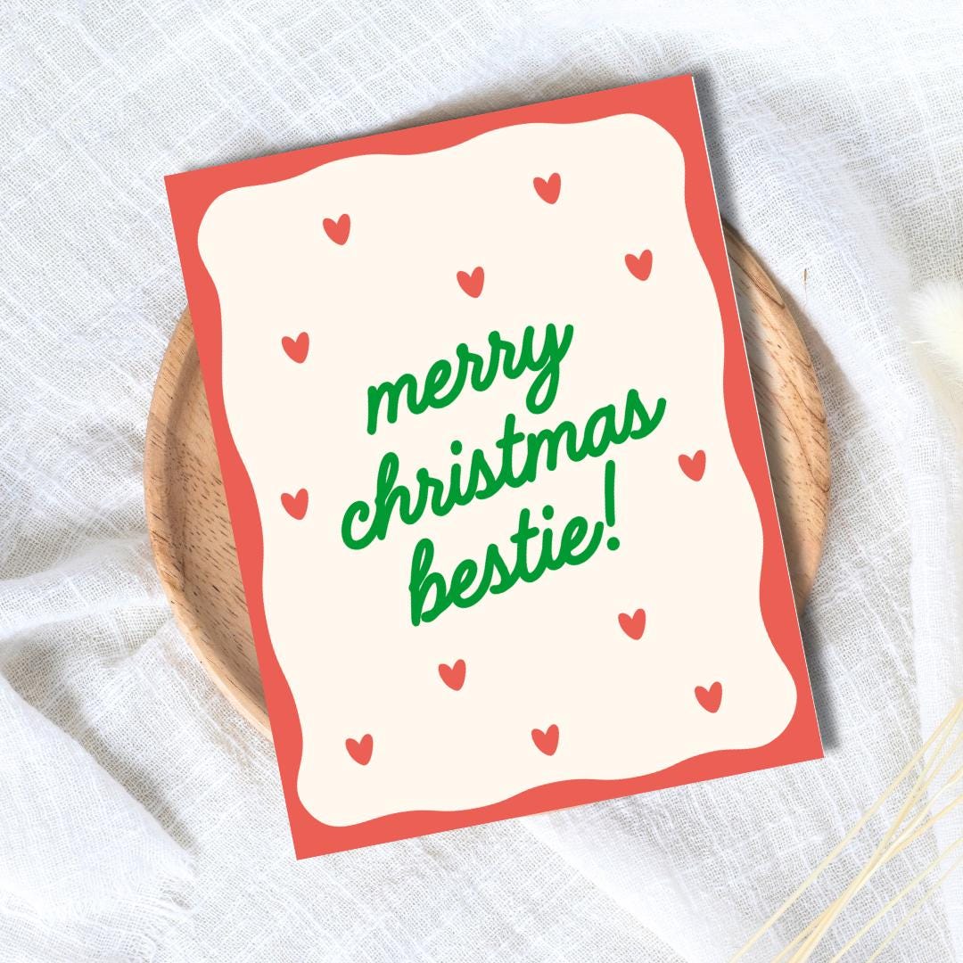 Merry Christmas Bestie, Bestie Christmas Card, Christmas Card For Best Friend, Friendship Card, Girl Bestie, gift box for friend Christmas