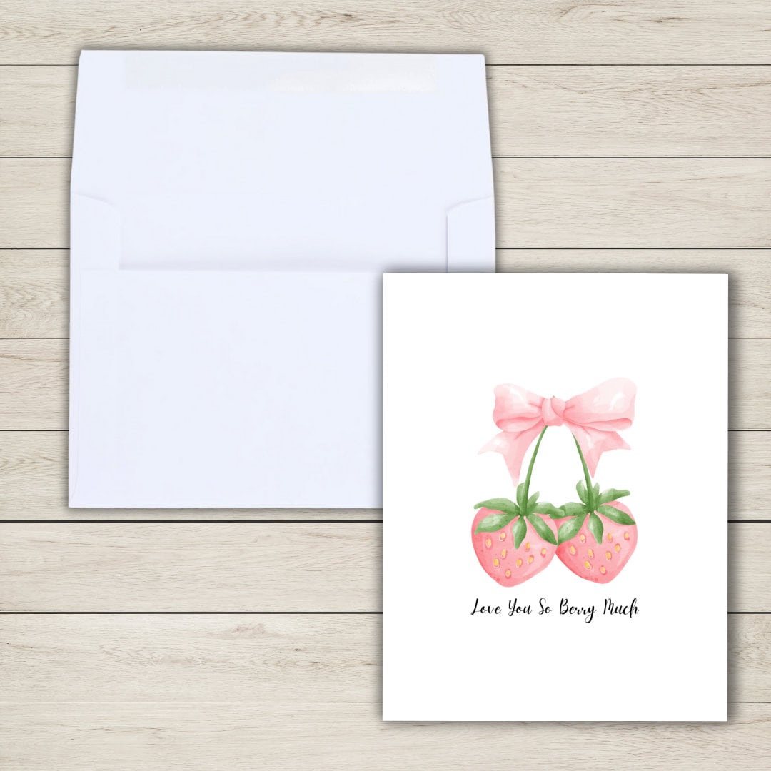 Love You So Berry Much Card | Cute Love Card | Bestie Strawberry Card | Birthday Gift for Wife Husband | Valentines Card For Her Him