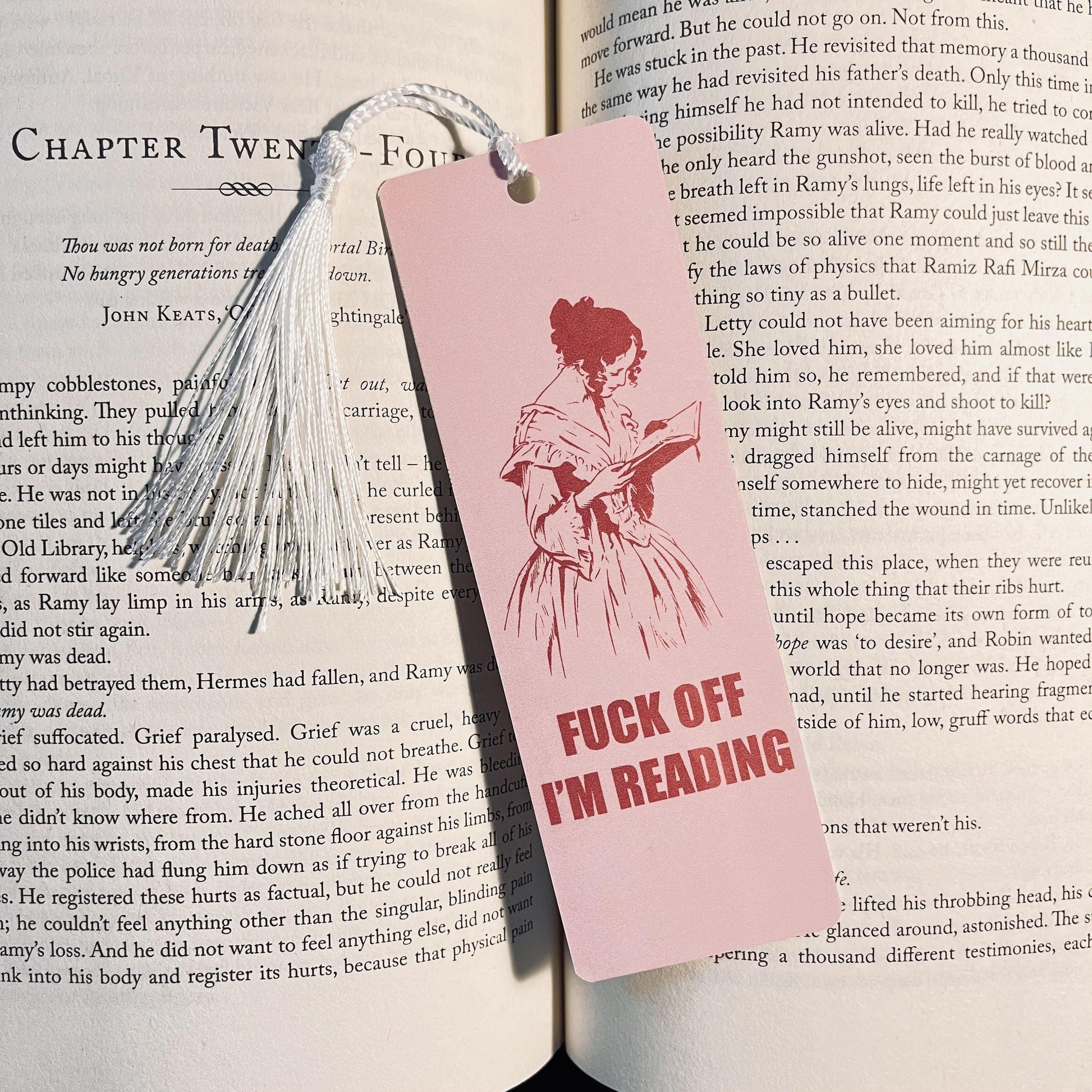 Funny Pink "F*ck Off I'm Reading" Bookmark with Tassel bookmark by Magic & Meaning