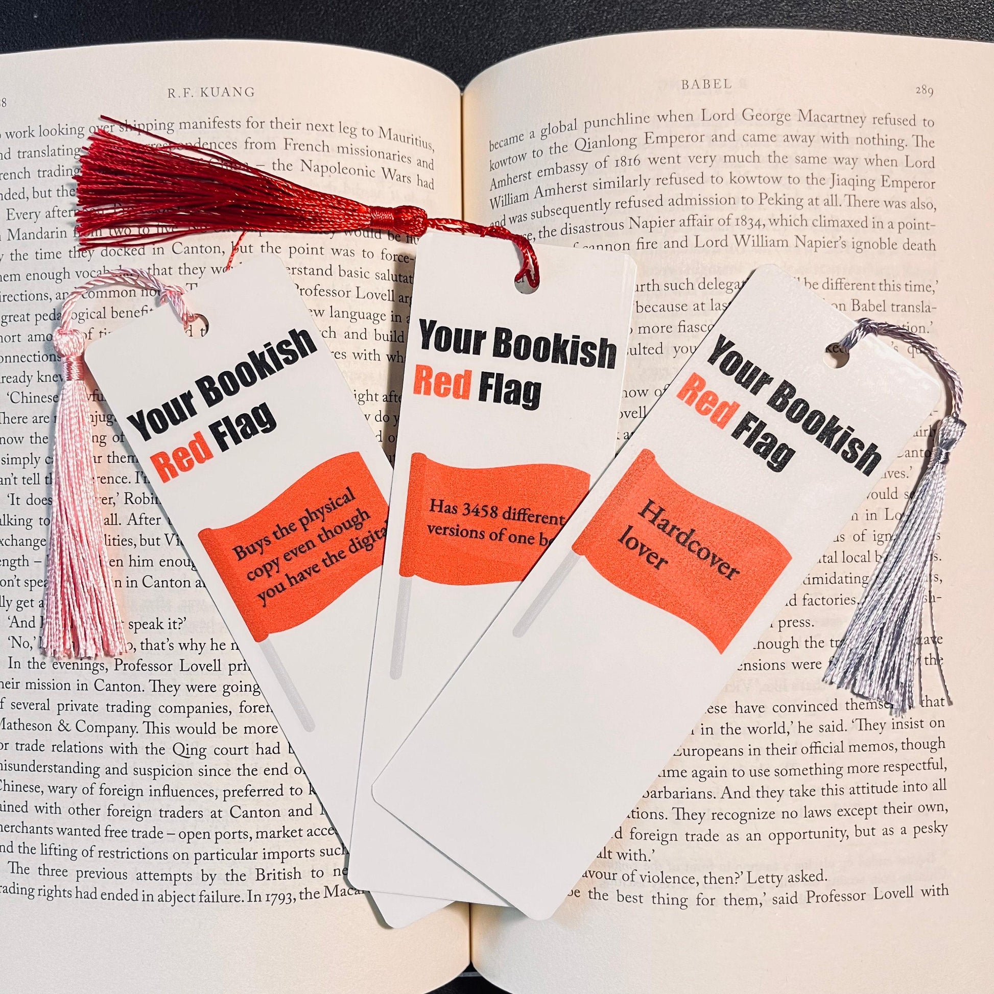 Red Flags Bookmark: Humorous Book Lover Gift (Laminated, Durable) bookmark by Magic & Meaning