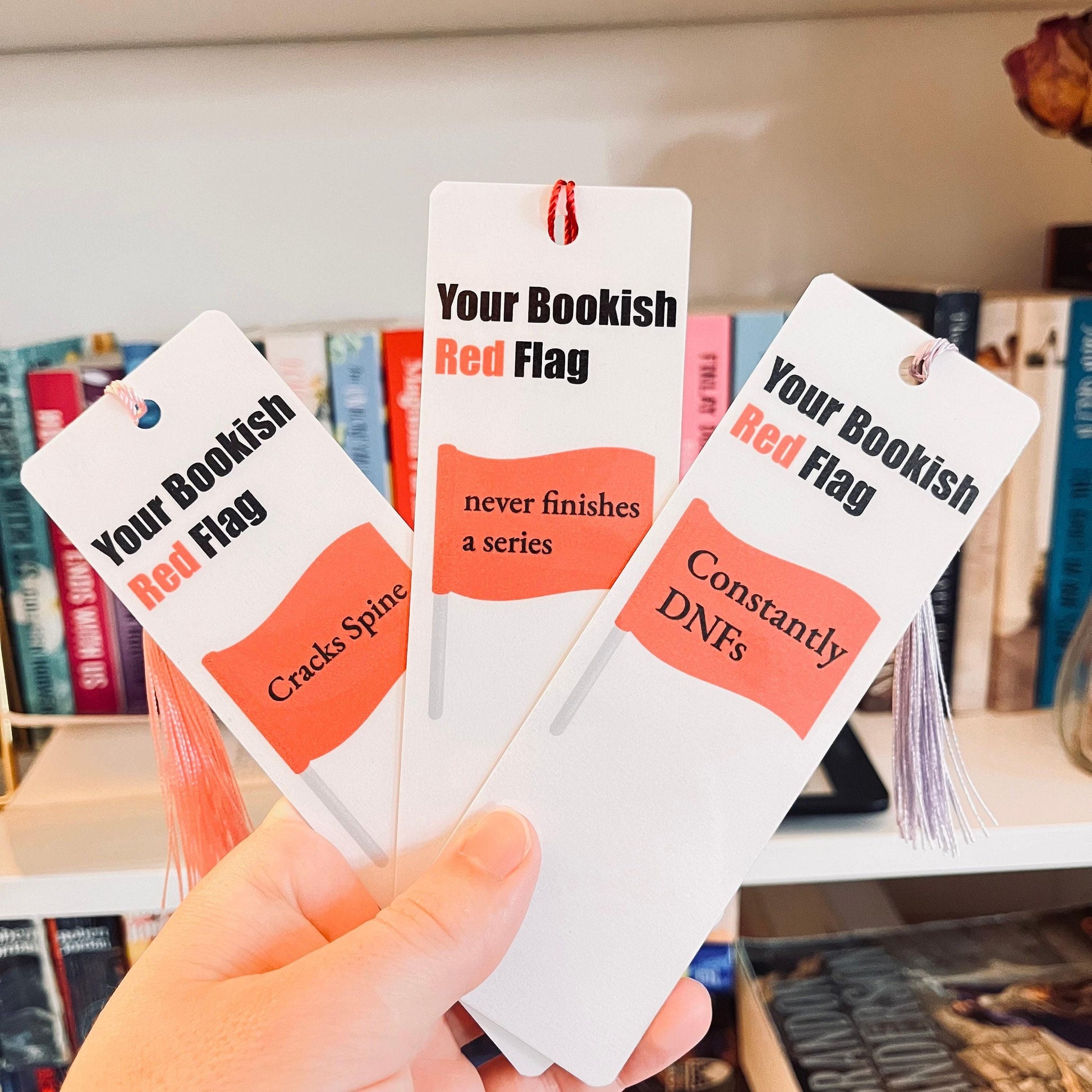 Red Flags Bookmark: Humorous Book Lover Gift (Laminated, Durable) bookmark by Magic & Meaning