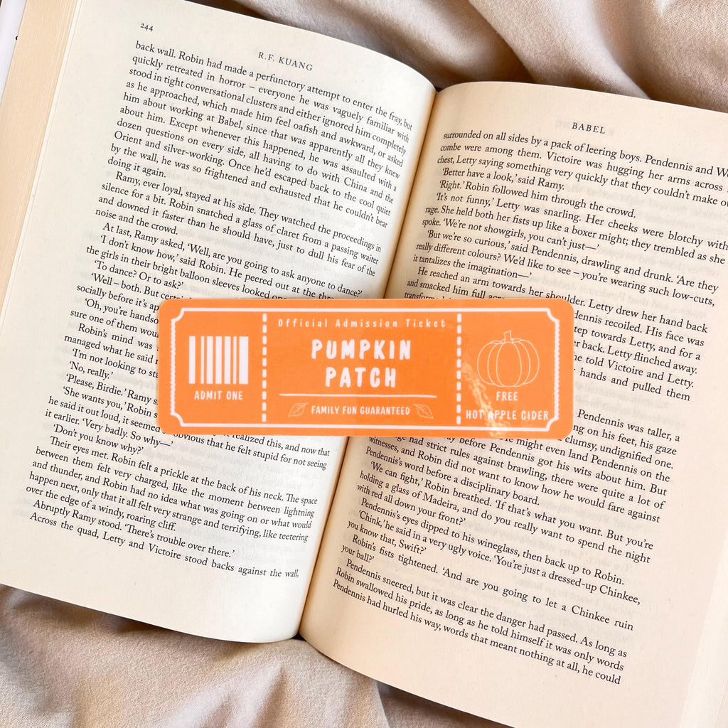 Pumpkin Patch Ticket Bookmark, Halloween Book Lover Gift (Fall Reading) bookmark by Magic & Meaning