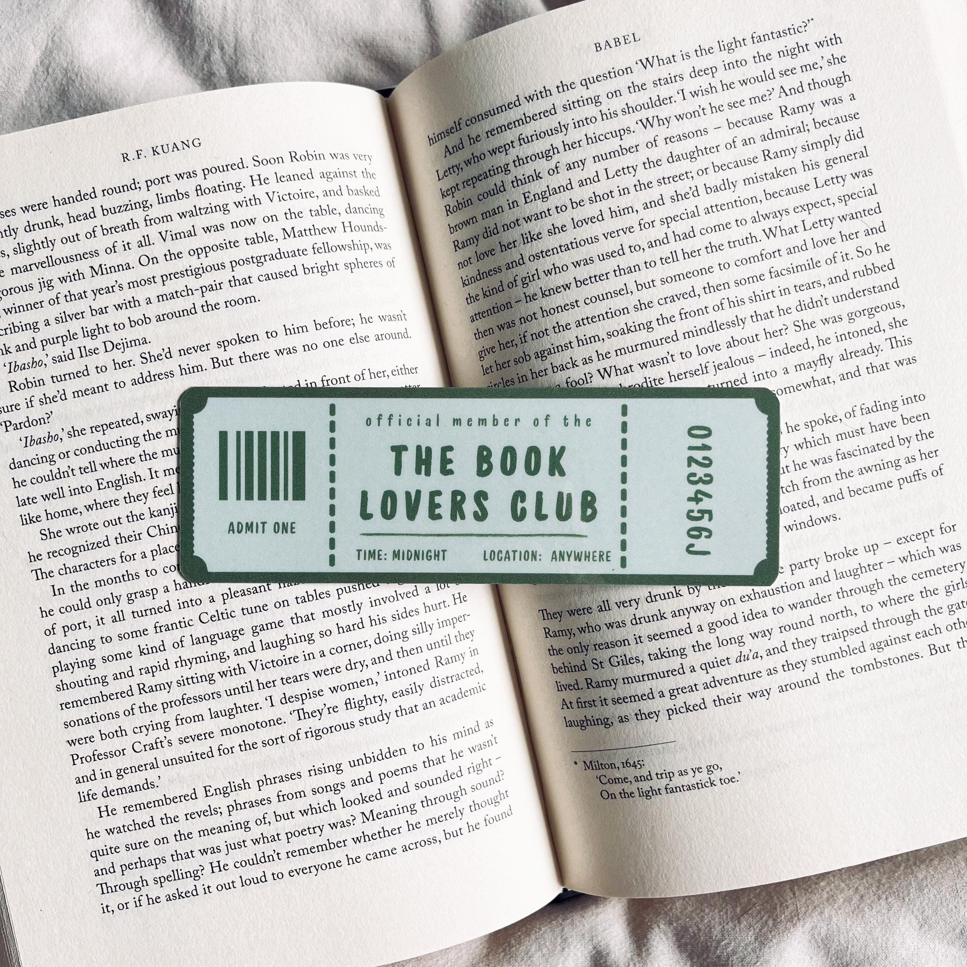 Ticket Bookmark: Book Lovers Club Design, Laminated with Tassel bookmark by Magic & Meaning