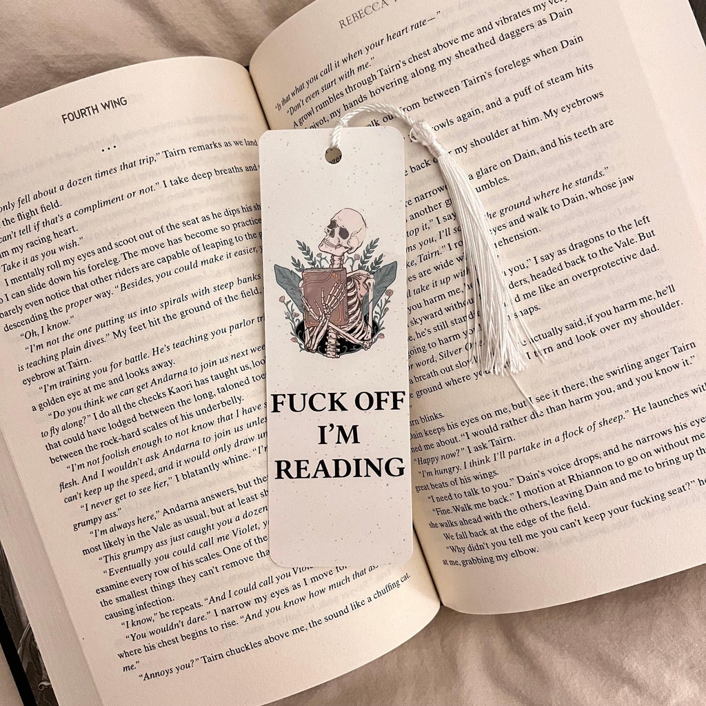 Book Lover Gift Skeleton Bookmark, Funny Cute Design (Laminated) bookmark by Magic & Meaning