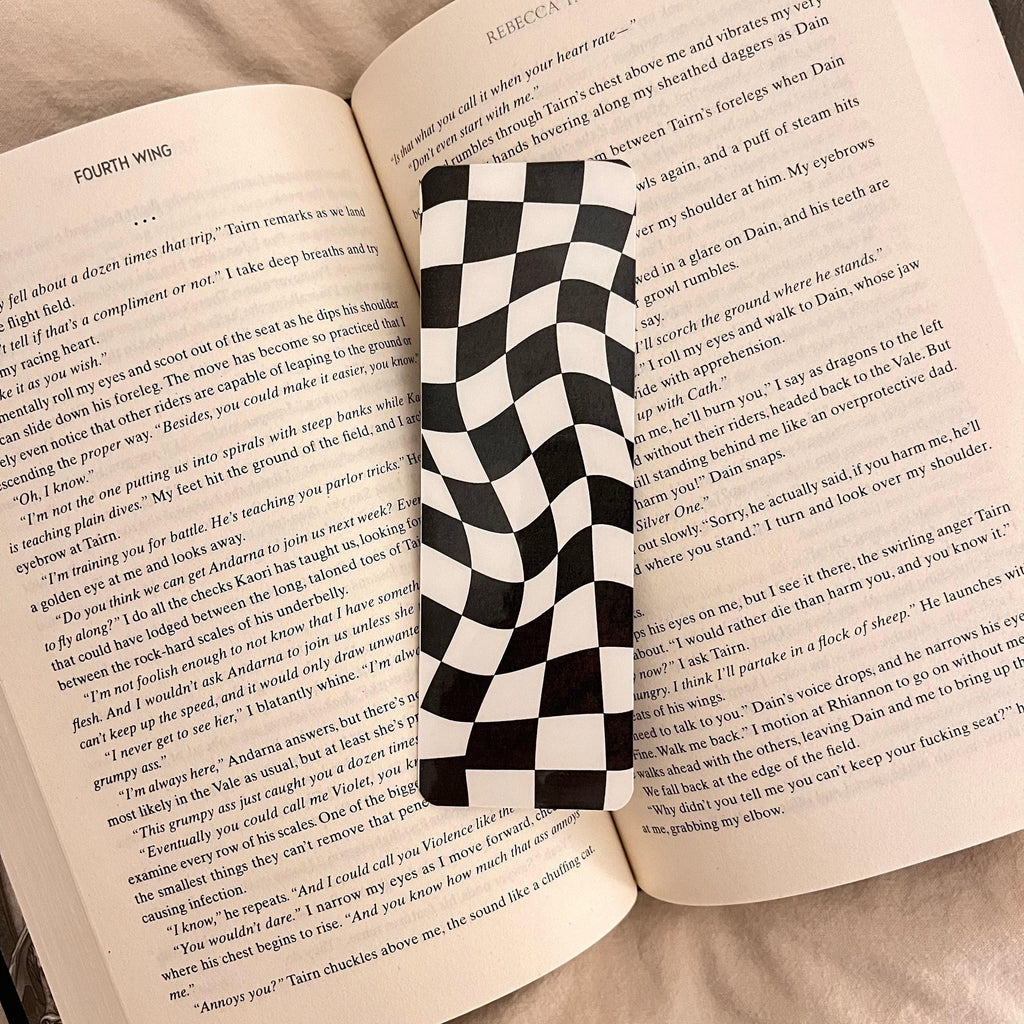 Black and White Checkered - Wavy Pattern, Bookish Gift Bookmark bookmark by Magic & Meaning