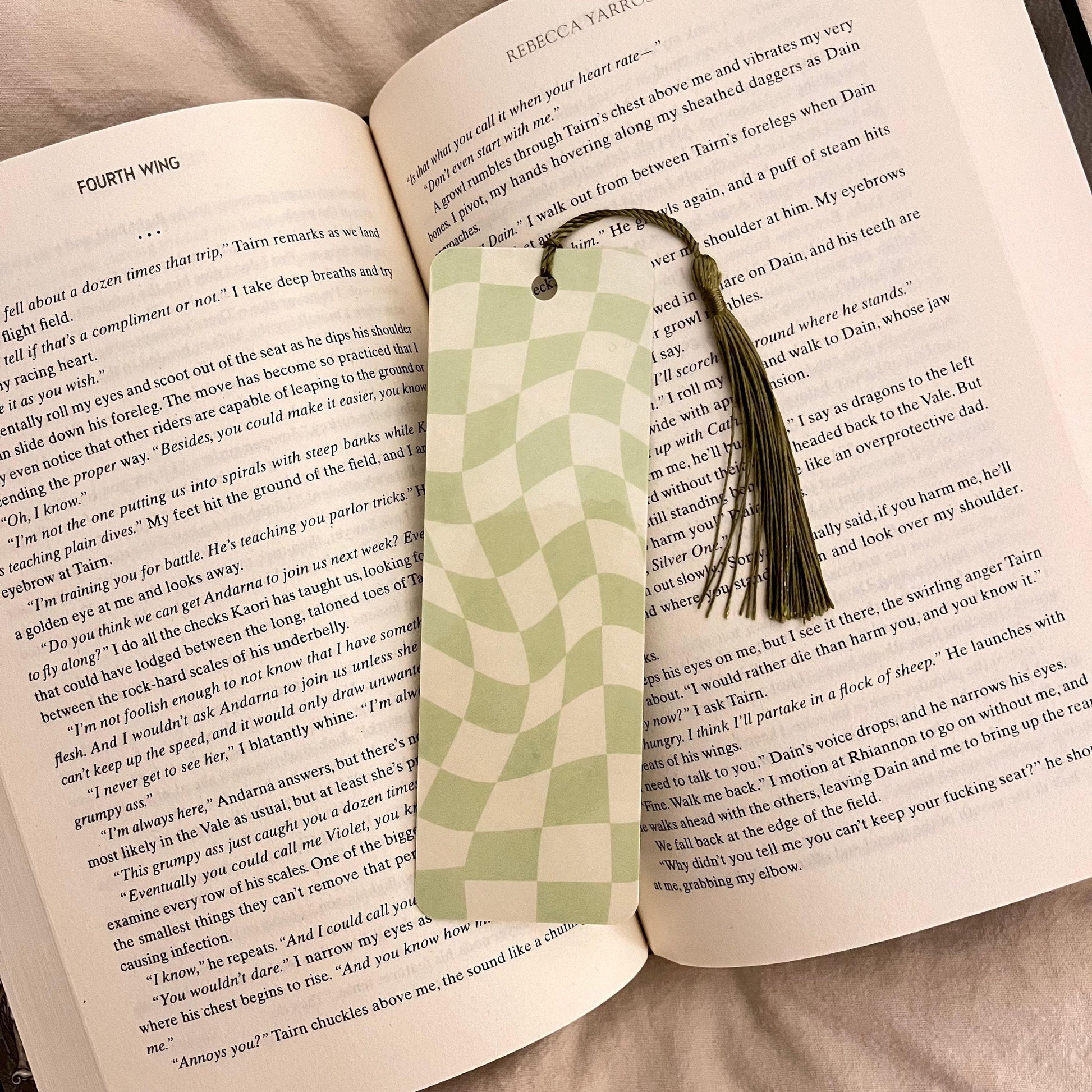 Book Lover Gift Bookmark, Green Wavy Checkered (Laminated, Durable) bookmark by Magic & Meaning