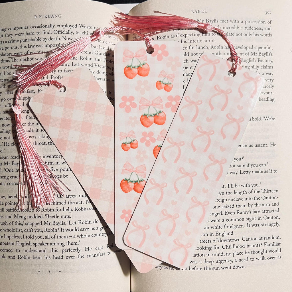 Cherry Bookmark: Pink Gingham Style (Cute Book Lover Gift) bookmark by Magic & Meaning
