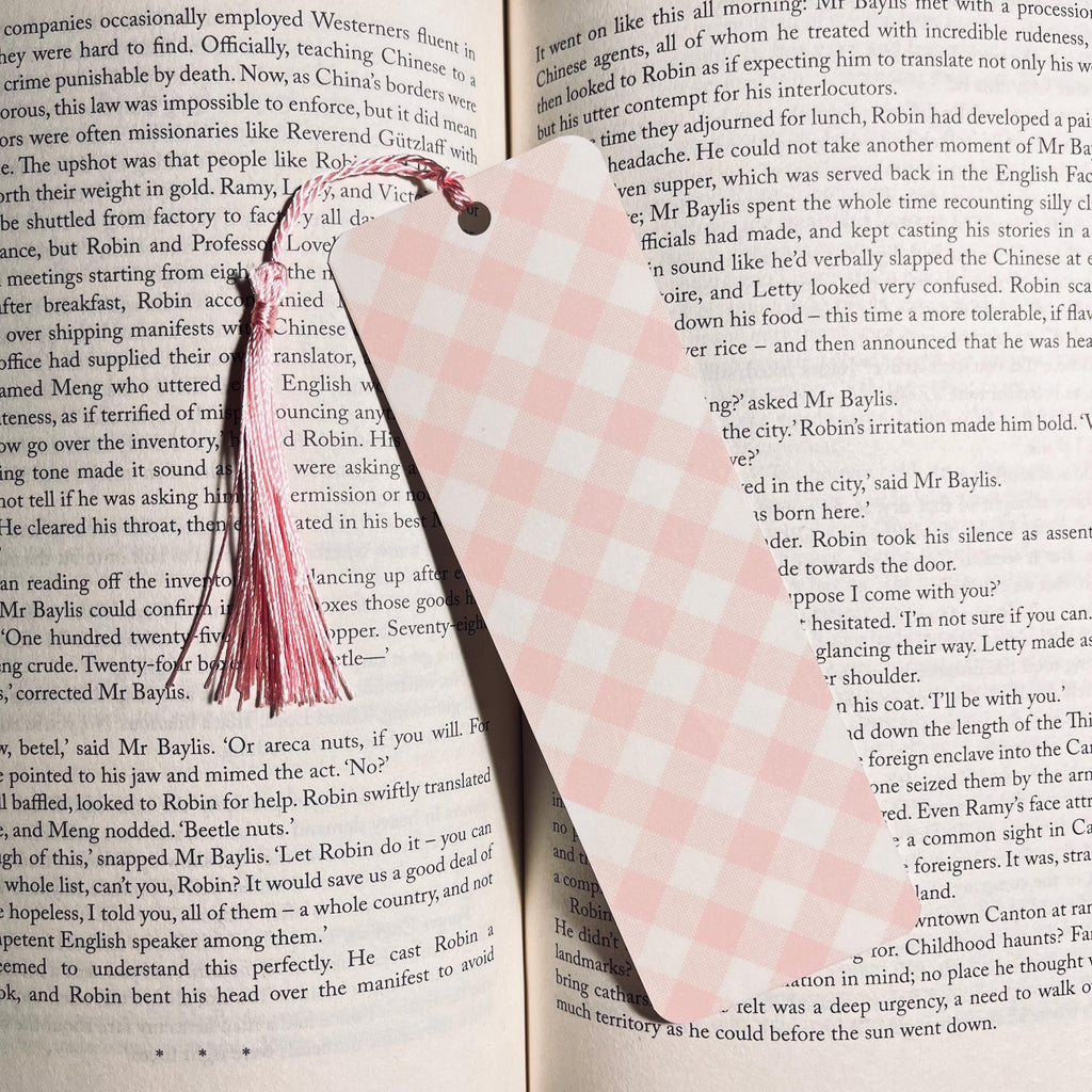 Cherry Bookmark: Pink Gingham Style (Cute Book Lover Gift) bookmark by Magic & Meaning