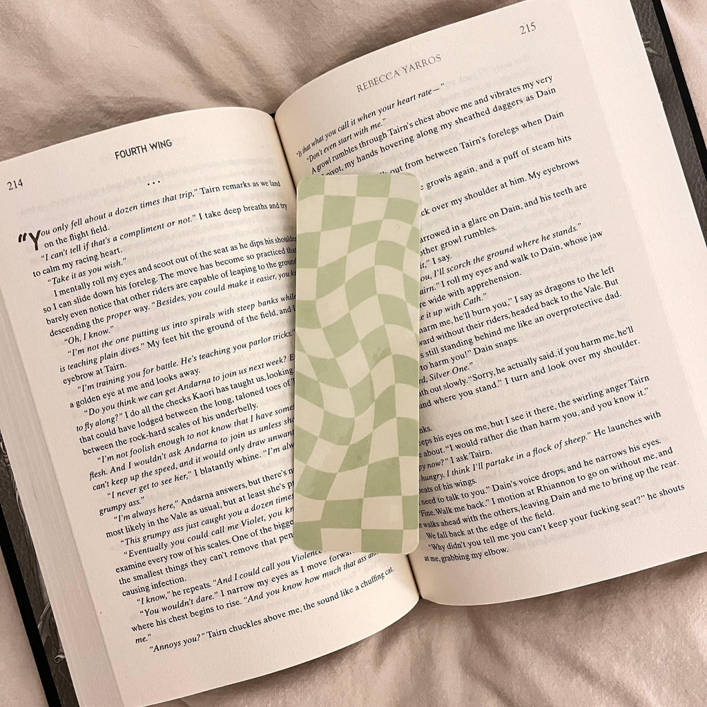 Book Lover Gift Bookmark, Green Wavy Checkered (Laminated, Durable) bookmark by Magic & Meaning