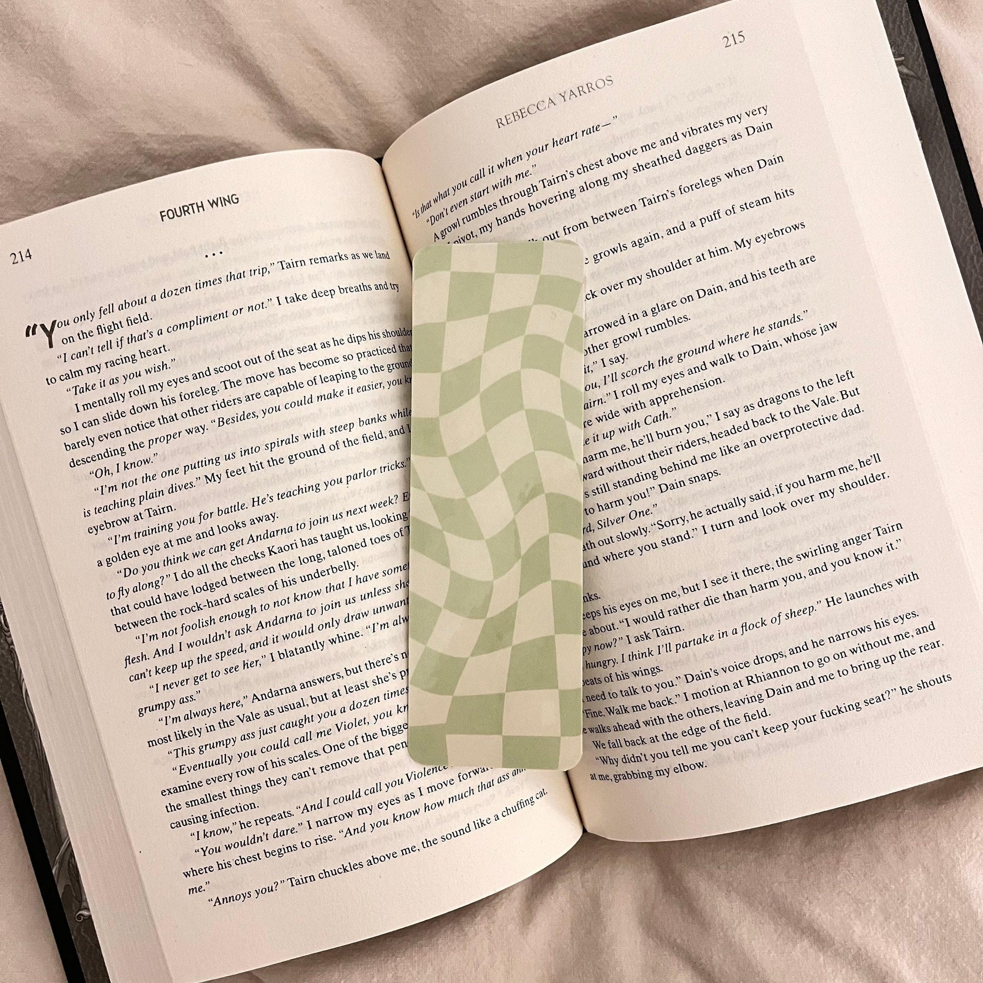Book Lover Gift Bookmark, Green Wavy Checkered (Laminated, Durable) bookmark by Magic & Meaning