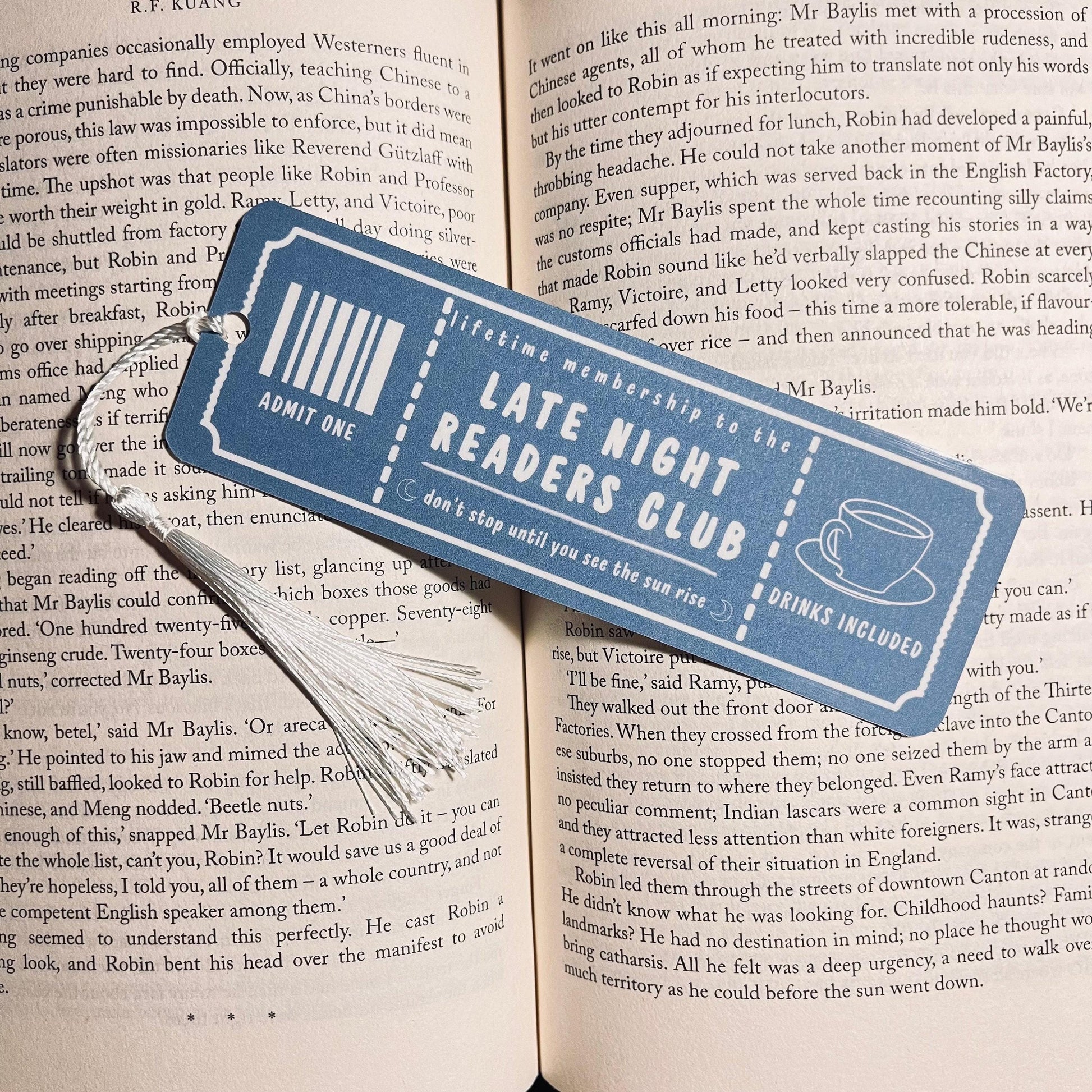 Late Night Readers Club Bookmark: Ticket Style for Book Lovers (Tassel Included) bookmark by Magic & Meaning