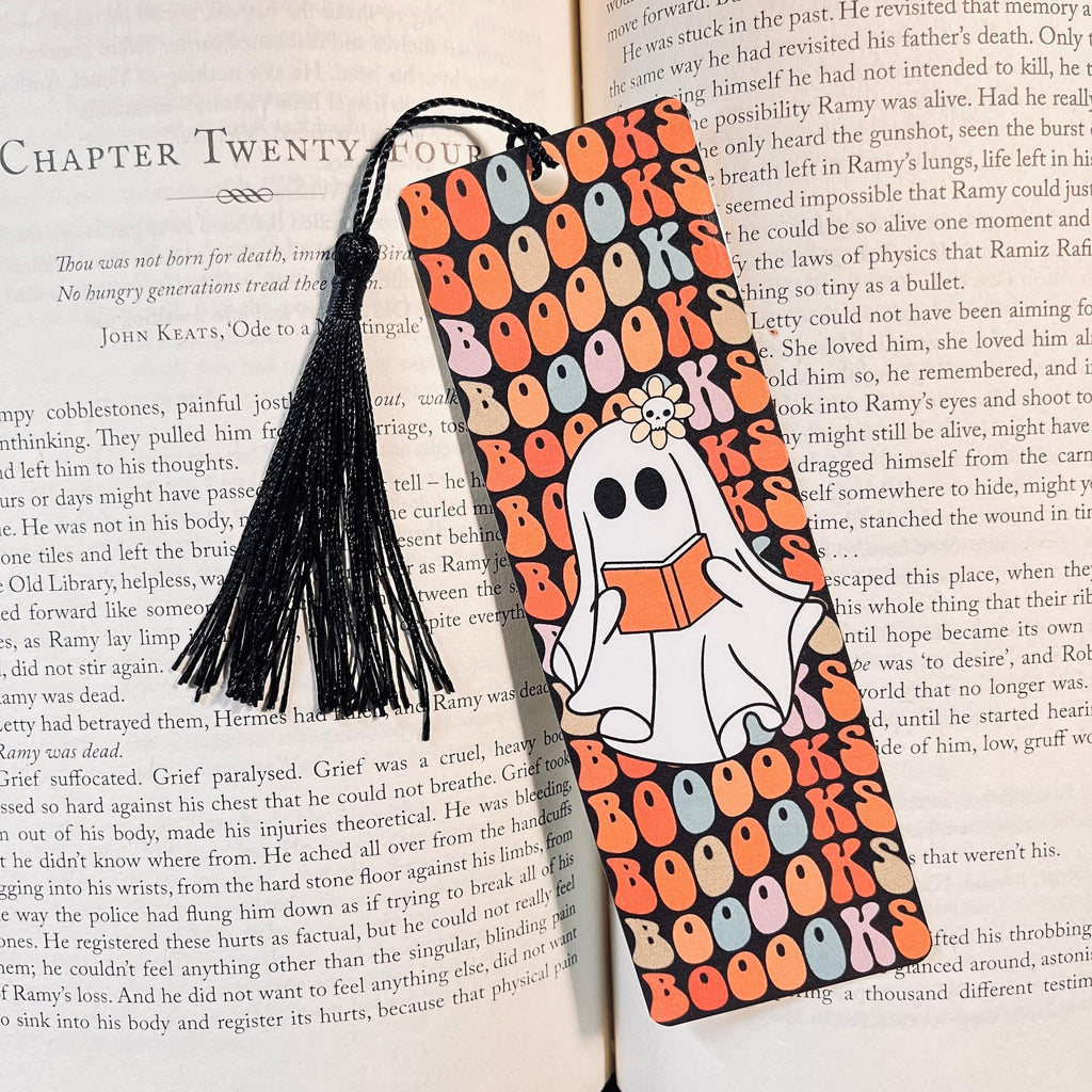 Ghost Halloween Bookmark | Retro Booooooooks Design with Tassel bookmark by Magic & Meaning