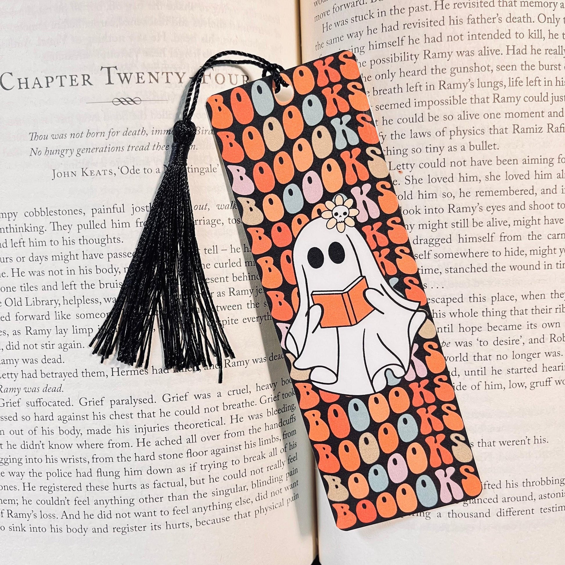 Ghost Halloween Bookmark | Retro Booooooooks Design with Tassel bookmark by Magic & Meaning