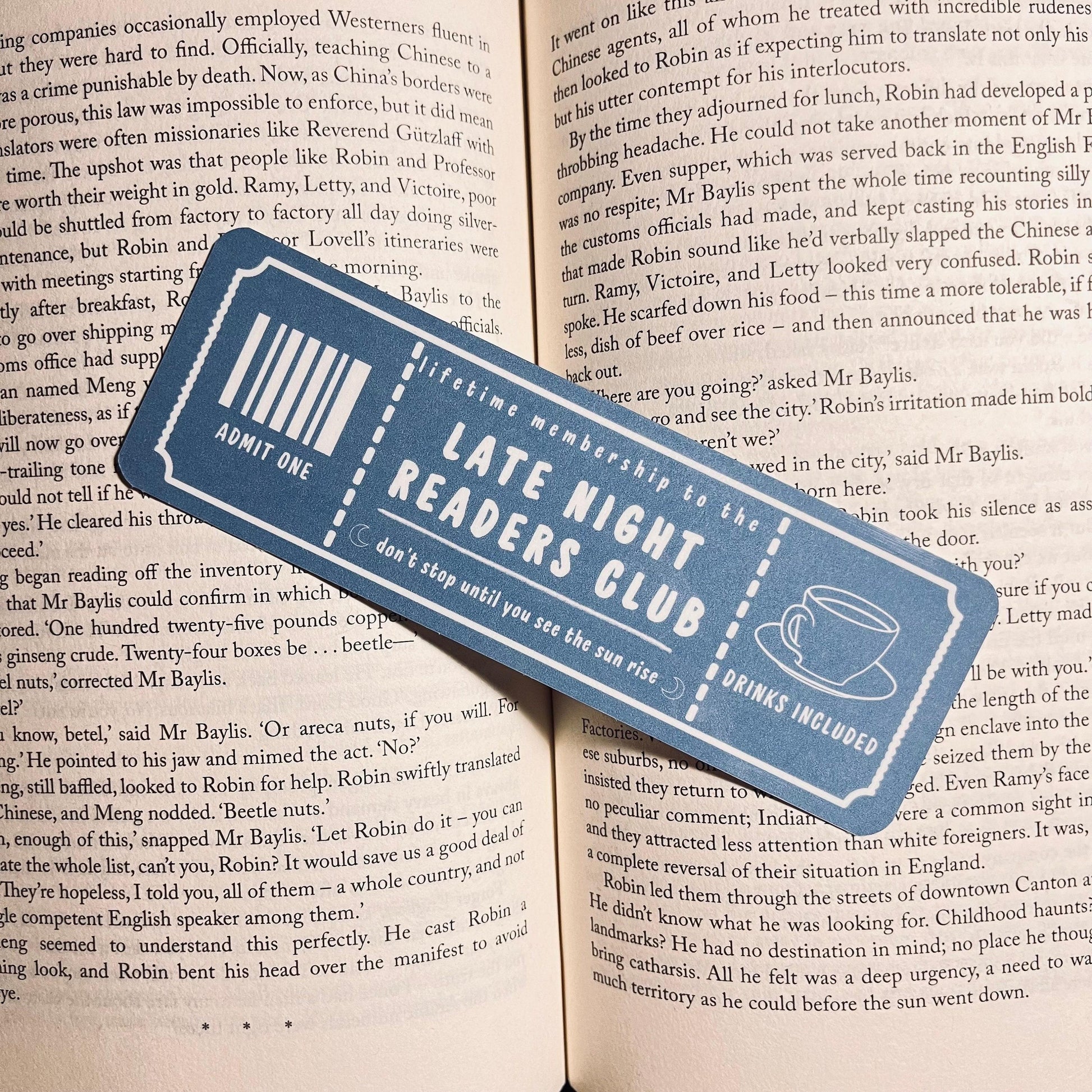 Late Night Readers Club Bookmark: Ticket Style for Book Lovers (Tassel Included) bookmark by Magic & Meaning