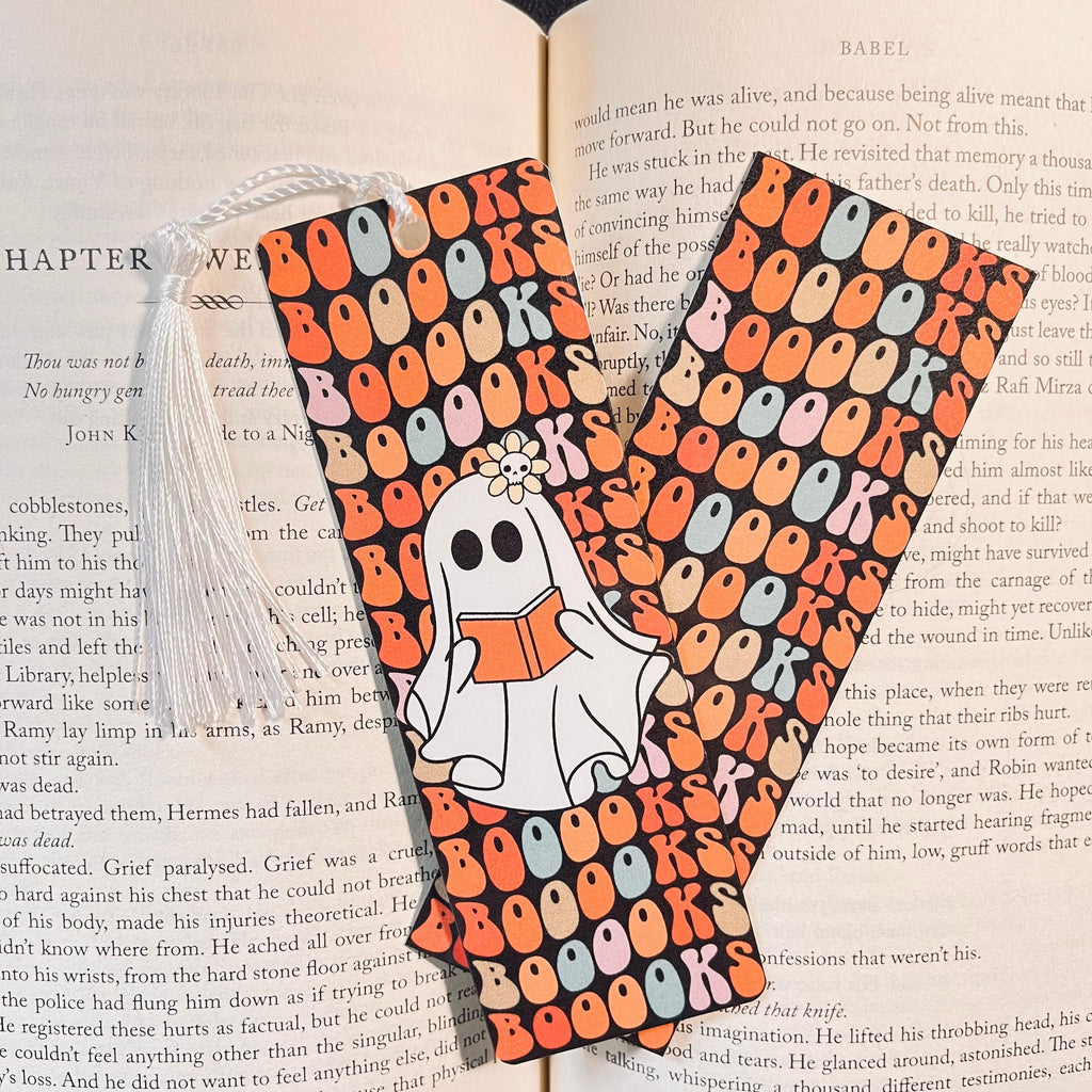 Ghost Halloween Bookmark | Retro Booooooooks Design with Tassel bookmark by Magic & Meaning