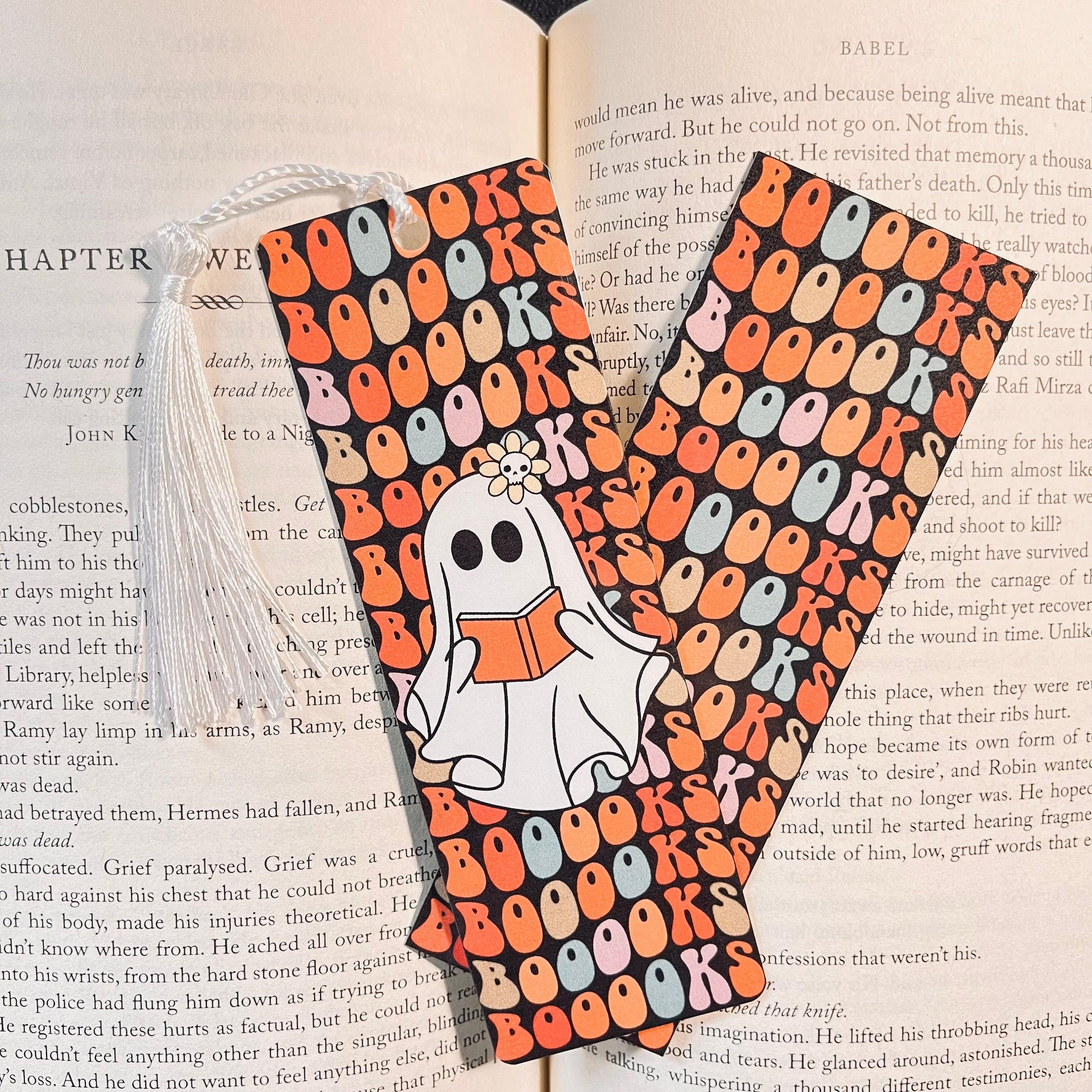 Ghost Halloween Bookmark | Retro Booooooooks Design with Tassel bookmark by Magic & Meaning