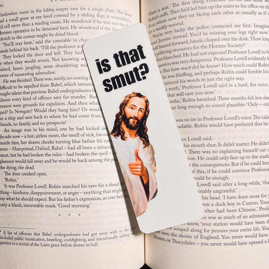Funny Jesus Bookmark: Smut and Romance Humor for Book Lovers bookmark by Magic & Meaning