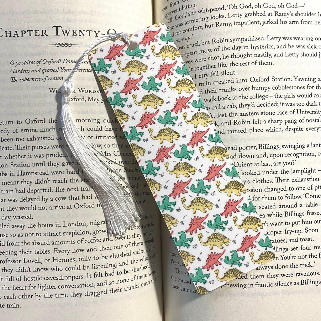 Kids Dinosaur Bookmark: Laminated Durable Cardstock, Handmade bookmark by Magic & Meaning