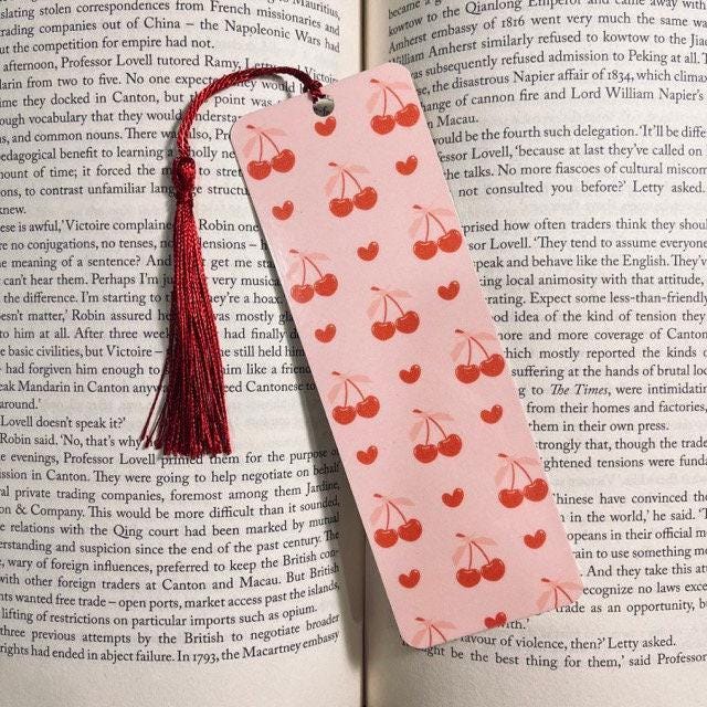 Cherry Bookmark with Pink Bow: Cute bookmark by Magic & Meaning