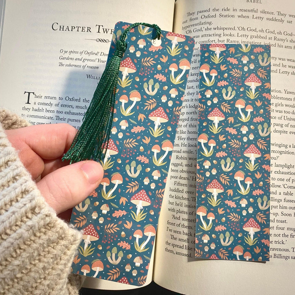 Bookmark for Book Lovers: Mushroom Forest Design - Laminated Cardstock bookmark by Magic & Meaning