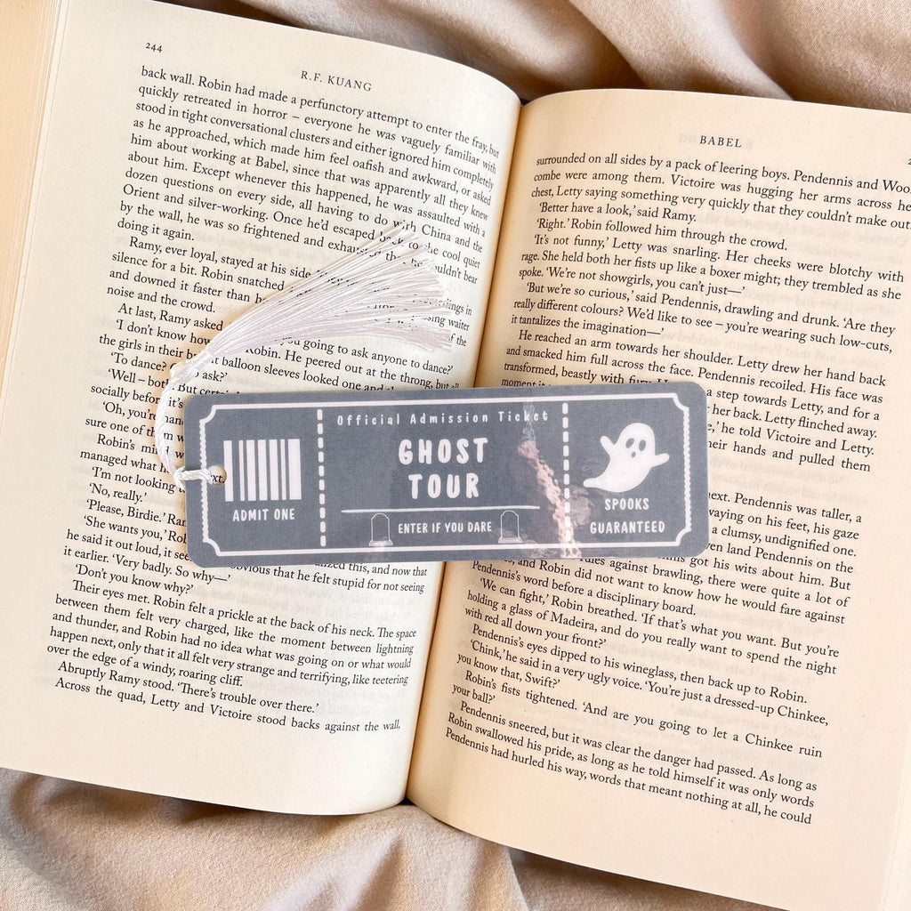 Ghost Tour Ticket Bookmark, Halloween Book Lover Gift (Funny Literary) bookmark by Magic & Meaning