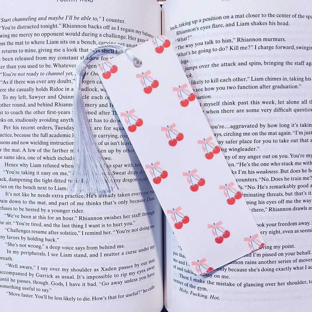 Cherry Bow Bookmark: Cute Girly Pink Design (With Tassel) bookmark by Magic & Meaning