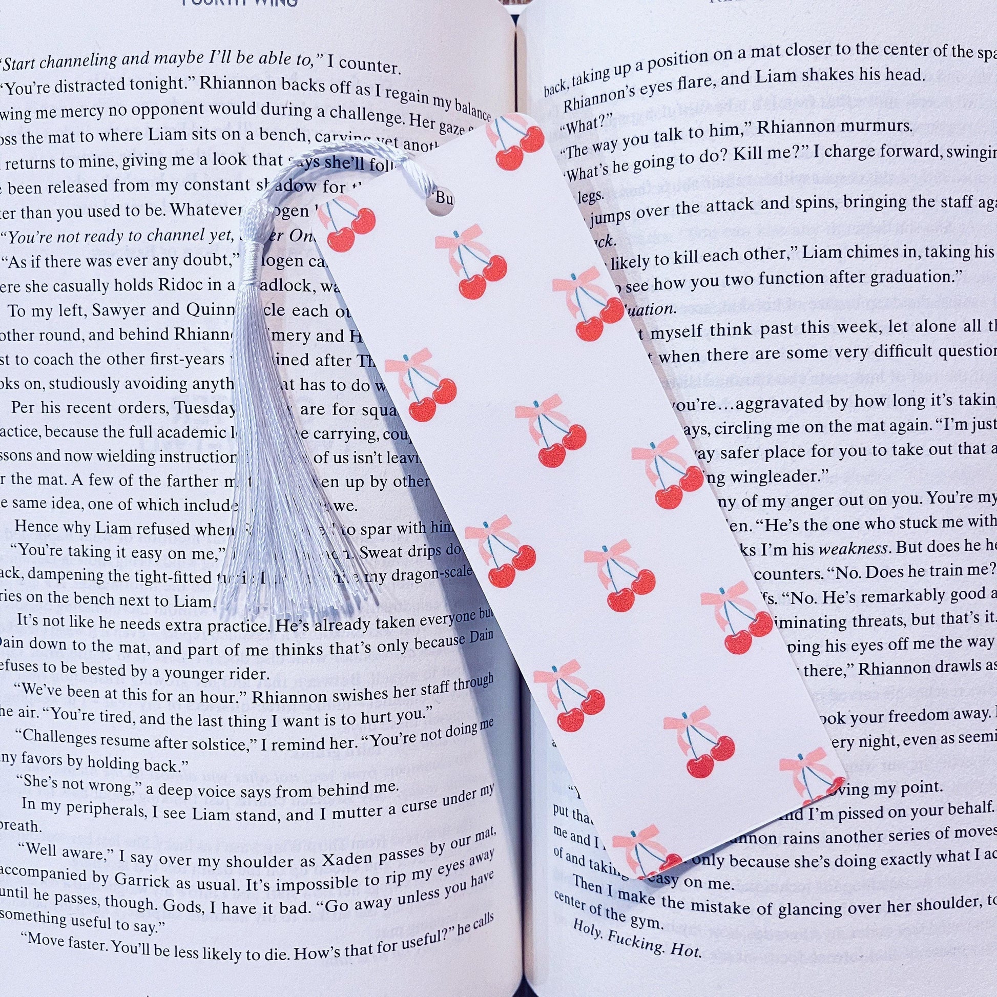 Cherry Bow Bookmark: Cute Girly Pink Design (With Tassel) bookmark by Magic & Meaning
