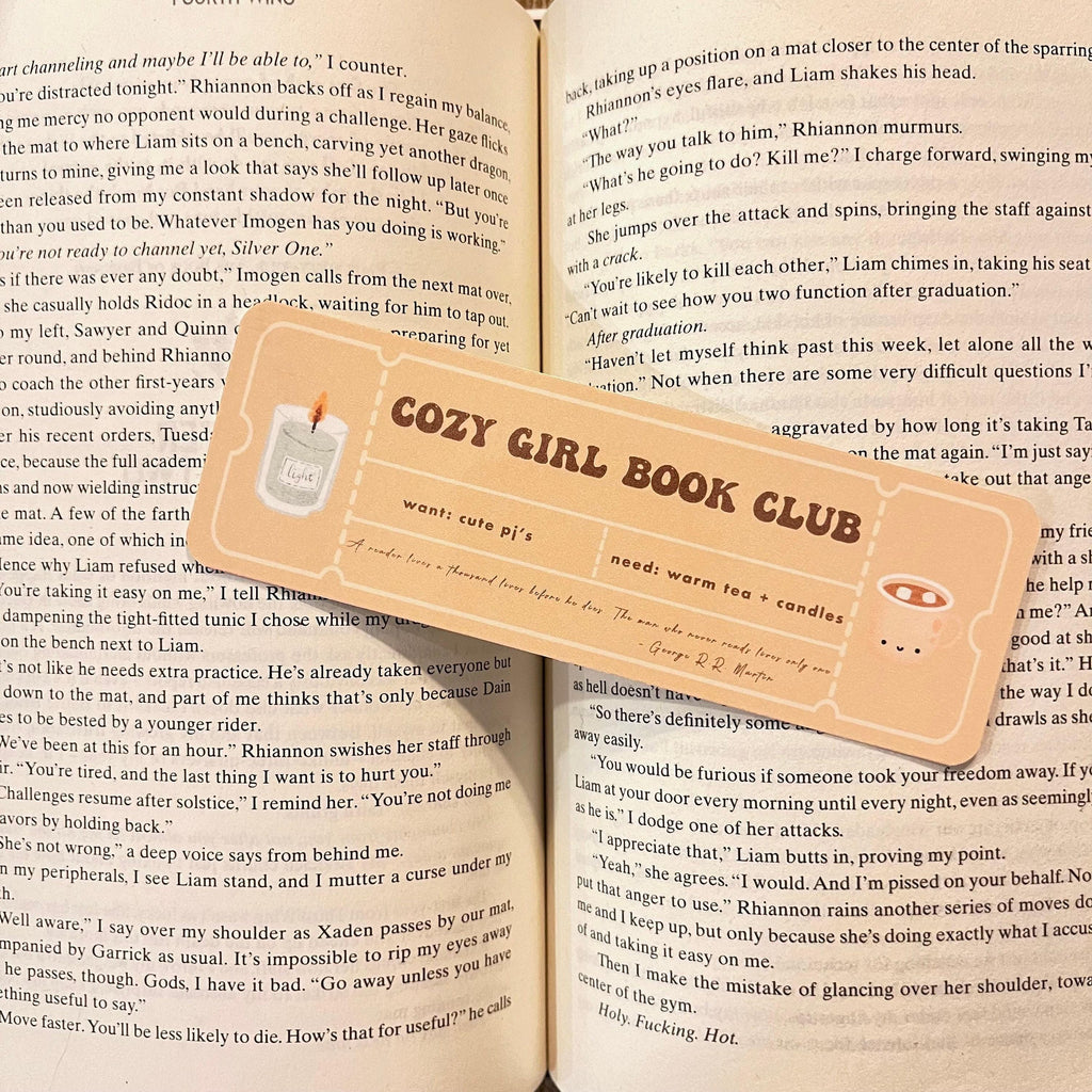 Cozy Girl Book Club Bookmark: Book Lovers Ticket, Funny Literary Gift bookmark by Magic & Meaning