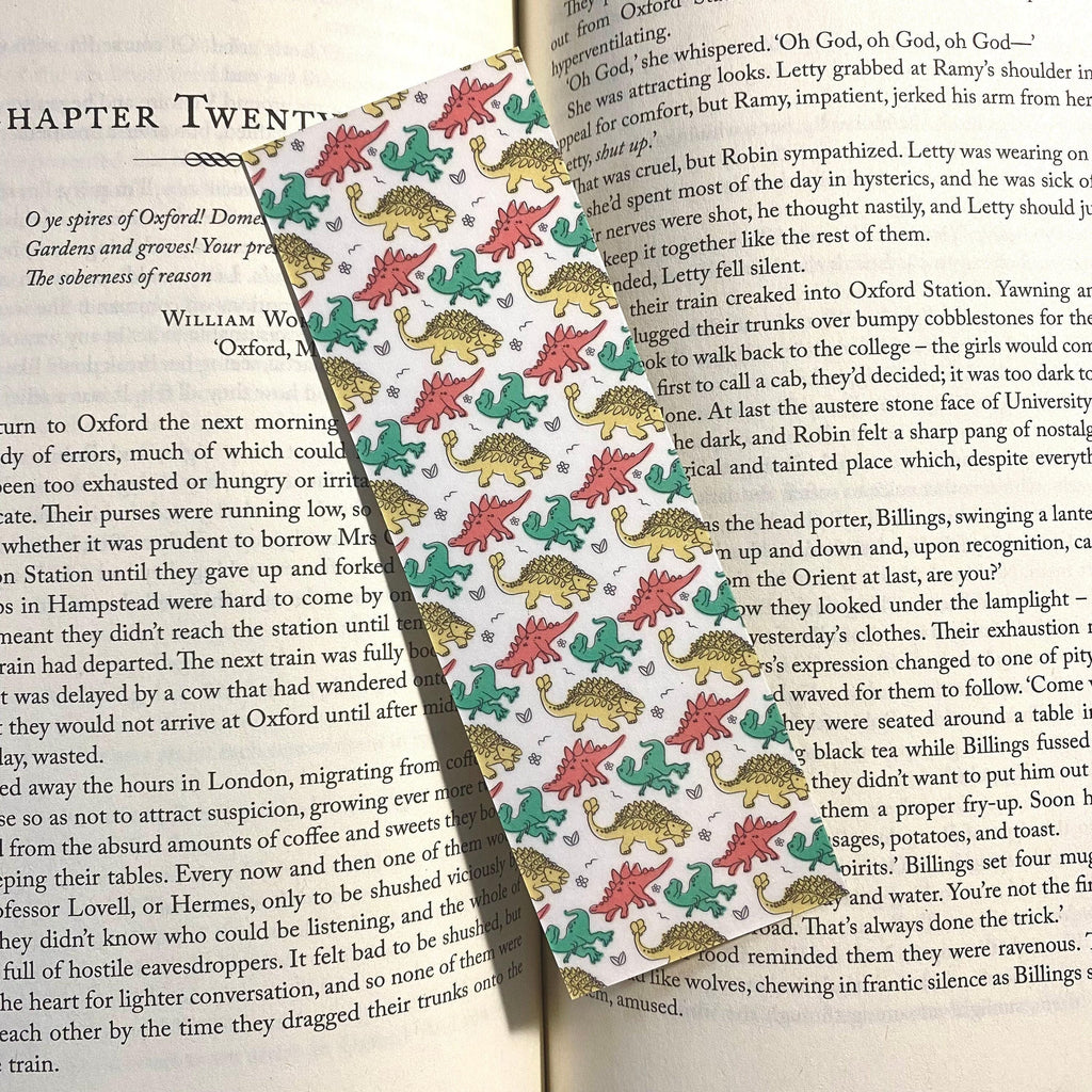 Kids Dinosaur Bookmark: Laminated Durable Cardstock, Handmade bookmark by Magic & Meaning