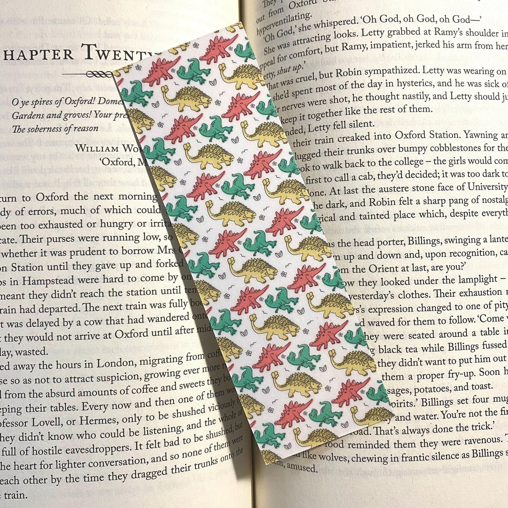 Kids Dinosaur Bookmark: Laminated Durable Cardstock, Handmade bookmark by Magic & Meaning