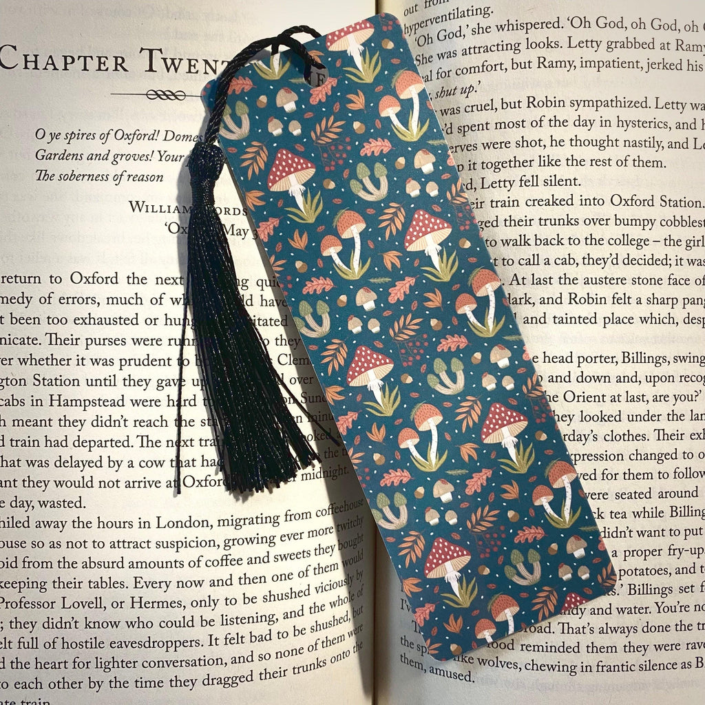 Bookmark for Book Lovers: Mushroom Forest Design - Laminated Cardstock bookmark by Magic & Meaning