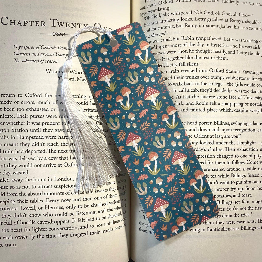Bookmark for Book Lovers: Mushroom Forest Design - Laminated Cardstock bookmark by Magic & Meaning