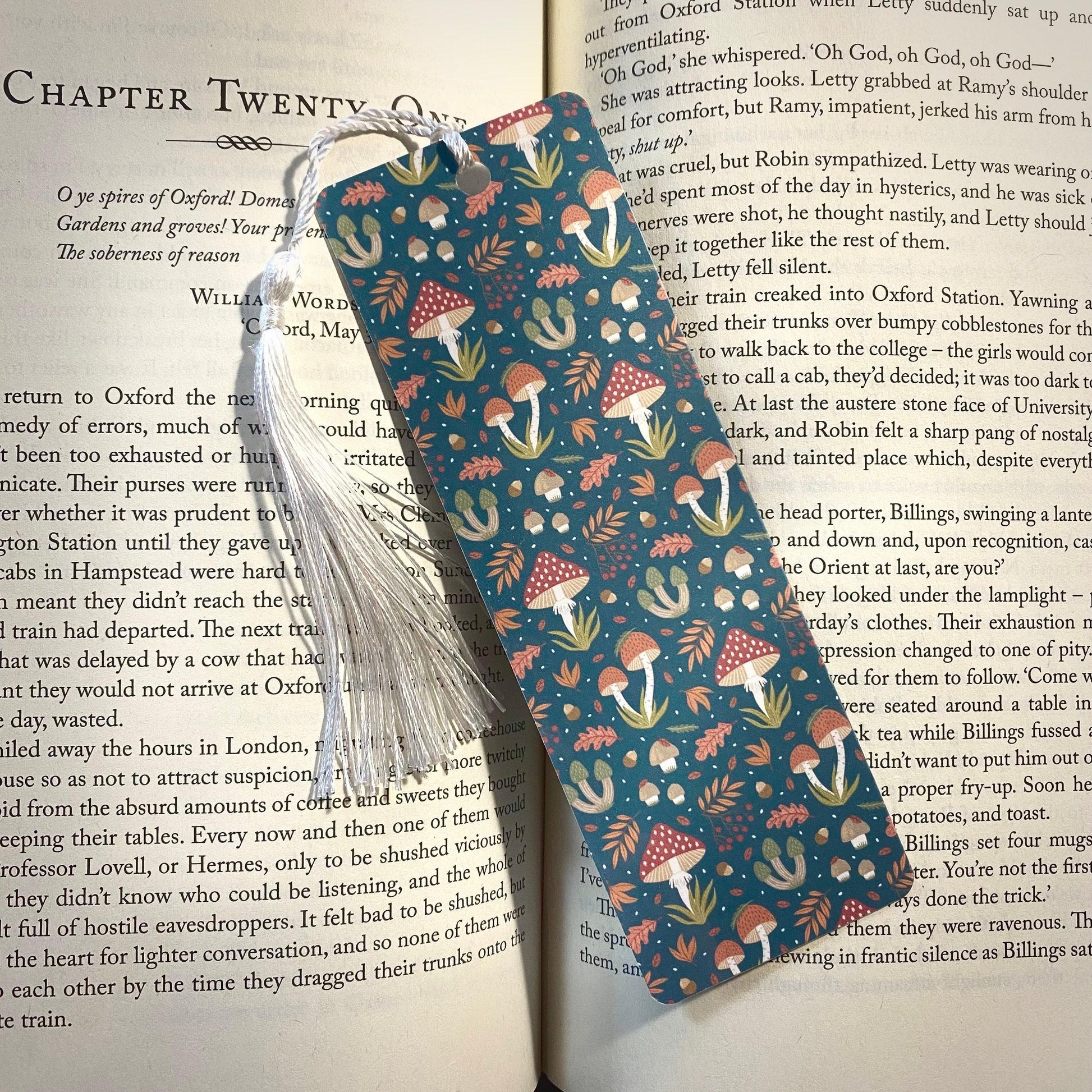 Bookmark for Book Lovers: Mushroom Forest Design - Laminated Cardstock bookmark by Magic & Meaning