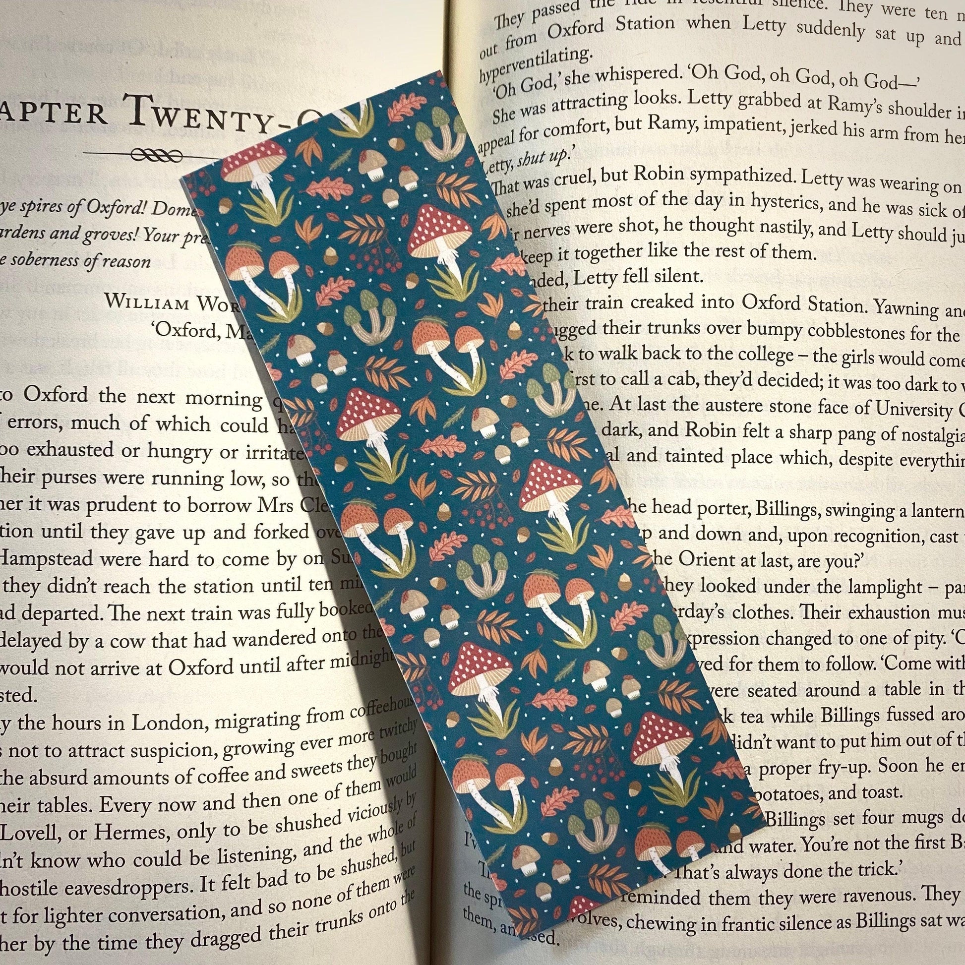 Bookmark for Book Lovers: Mushroom Forest Design - Laminated Cardstock bookmark by Magic & Meaning