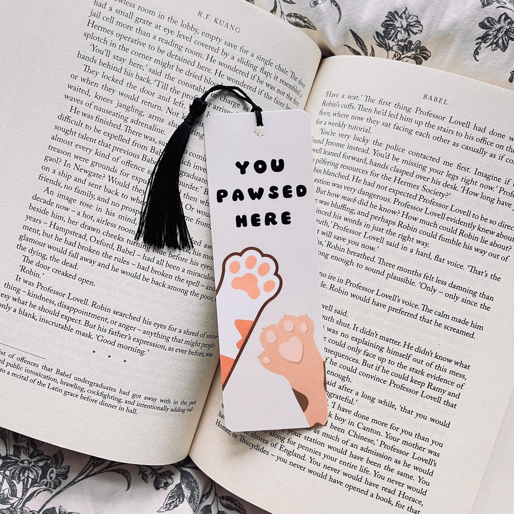 Funny Cat Bookmark, You Pawsed Here, Reading Humor bookmark by Magic & Meaning