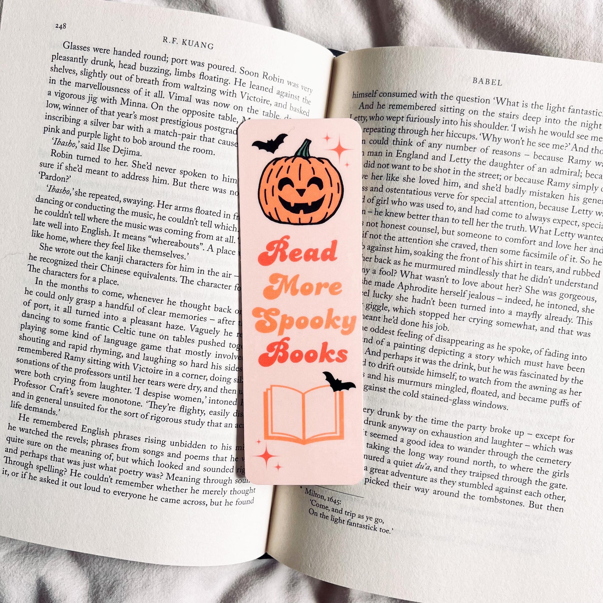 Halloween Bookmark Pumpkin Ghost Bats (Laminated, Durable Cardstock) bookmark by Magic & Meaning