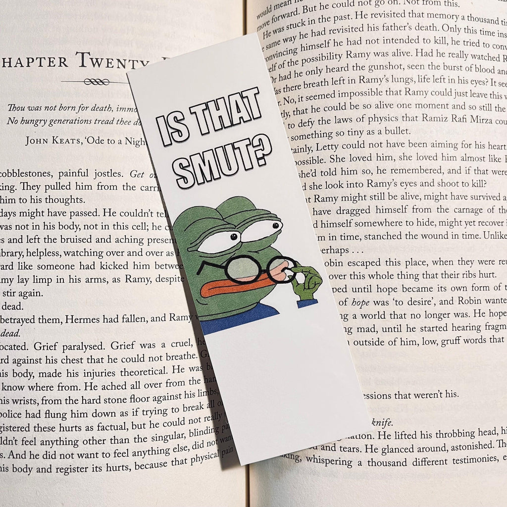 Judging Pepe Smut Bookmark: Funny Reading Humor bookmark by Magic & Meaning
