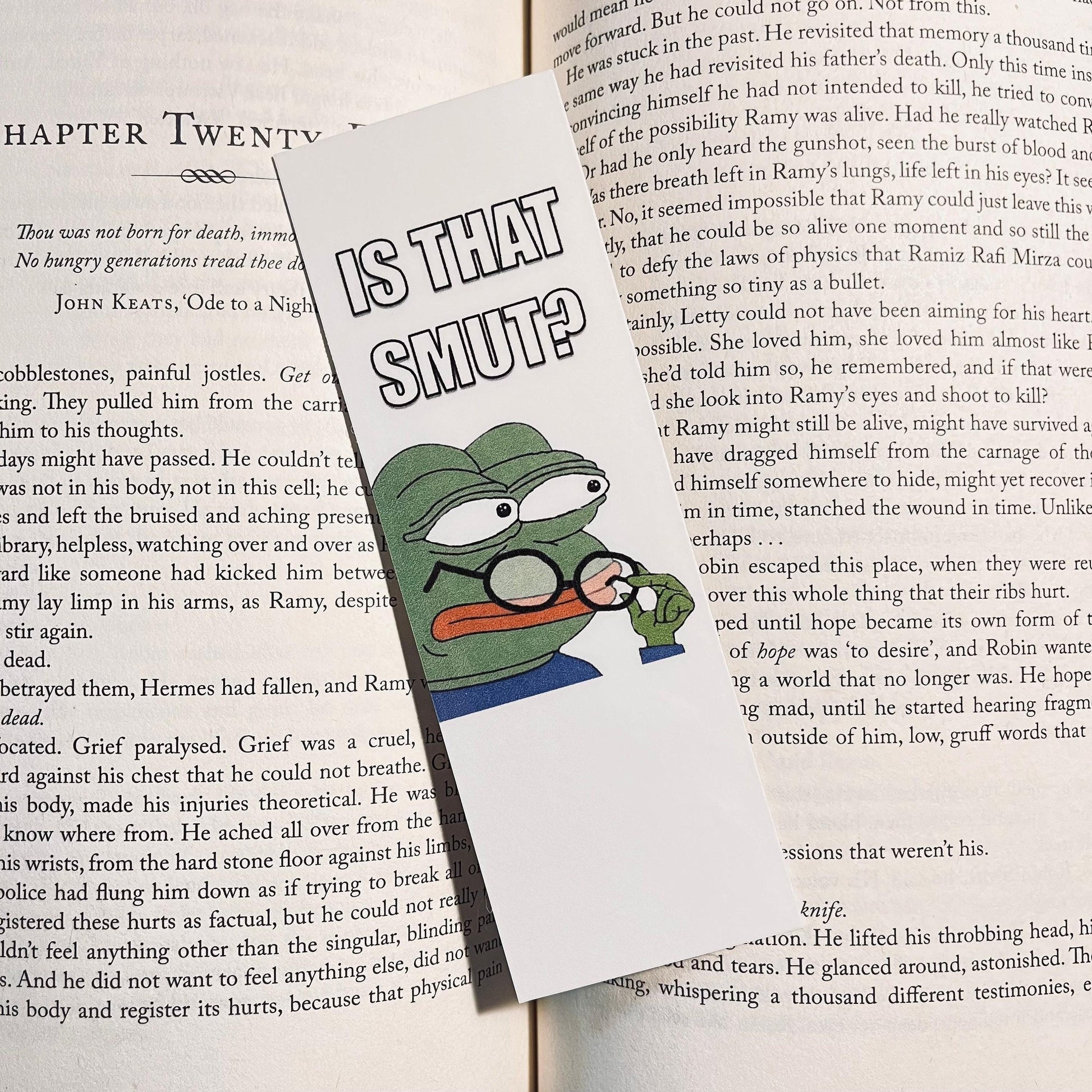 Judging Pepe Smut Bookmark: Funny Reading Humor bookmark by Magic & Meaning