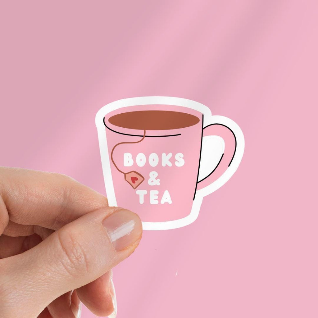Books & Tea Sticker, Cute Cat Lover, Kindle, Laptop Decal sticker by Magic & Meaning